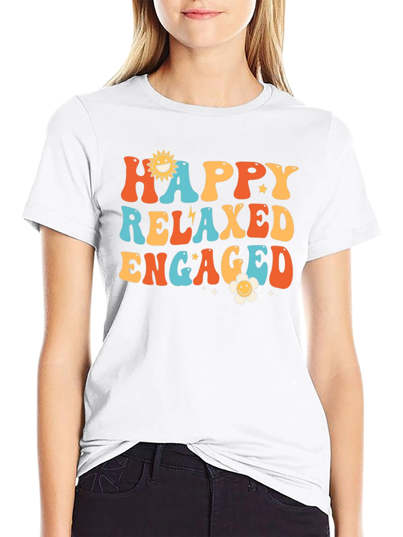 Happy Relaxed Engaged Graphic Tee - Retro Style