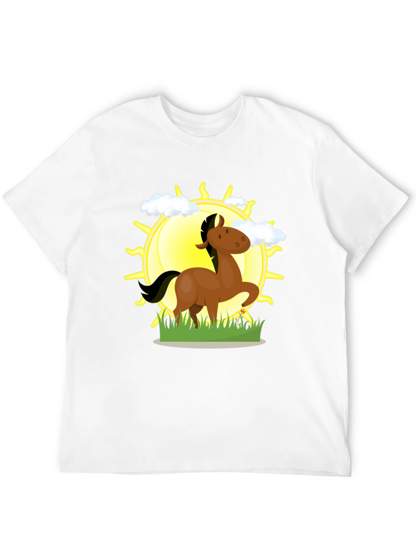 Cartoon Horse & Sun Graphic Black T-Shirt