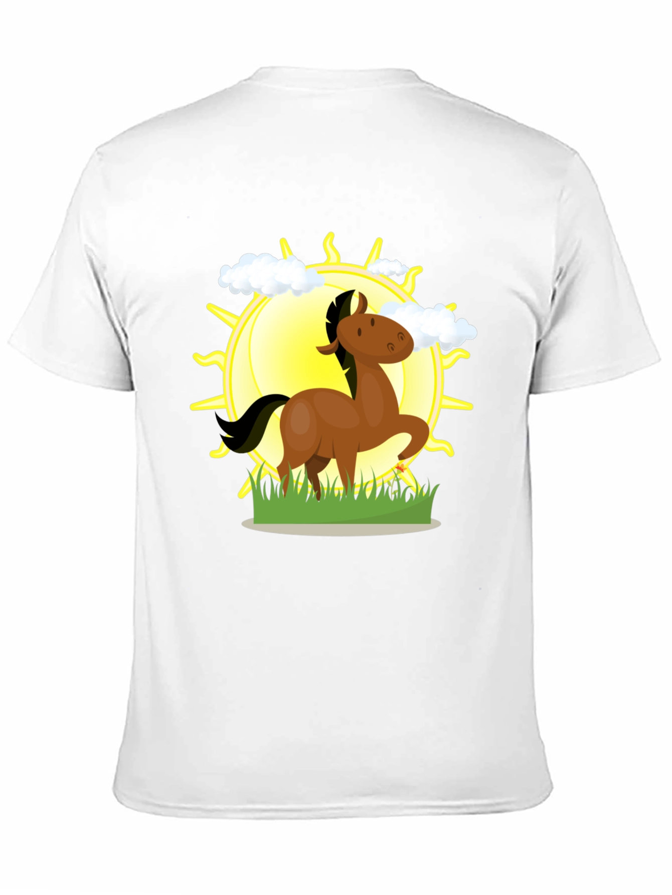 Cartoon Horse & Sun Graphic Black T-Shirt