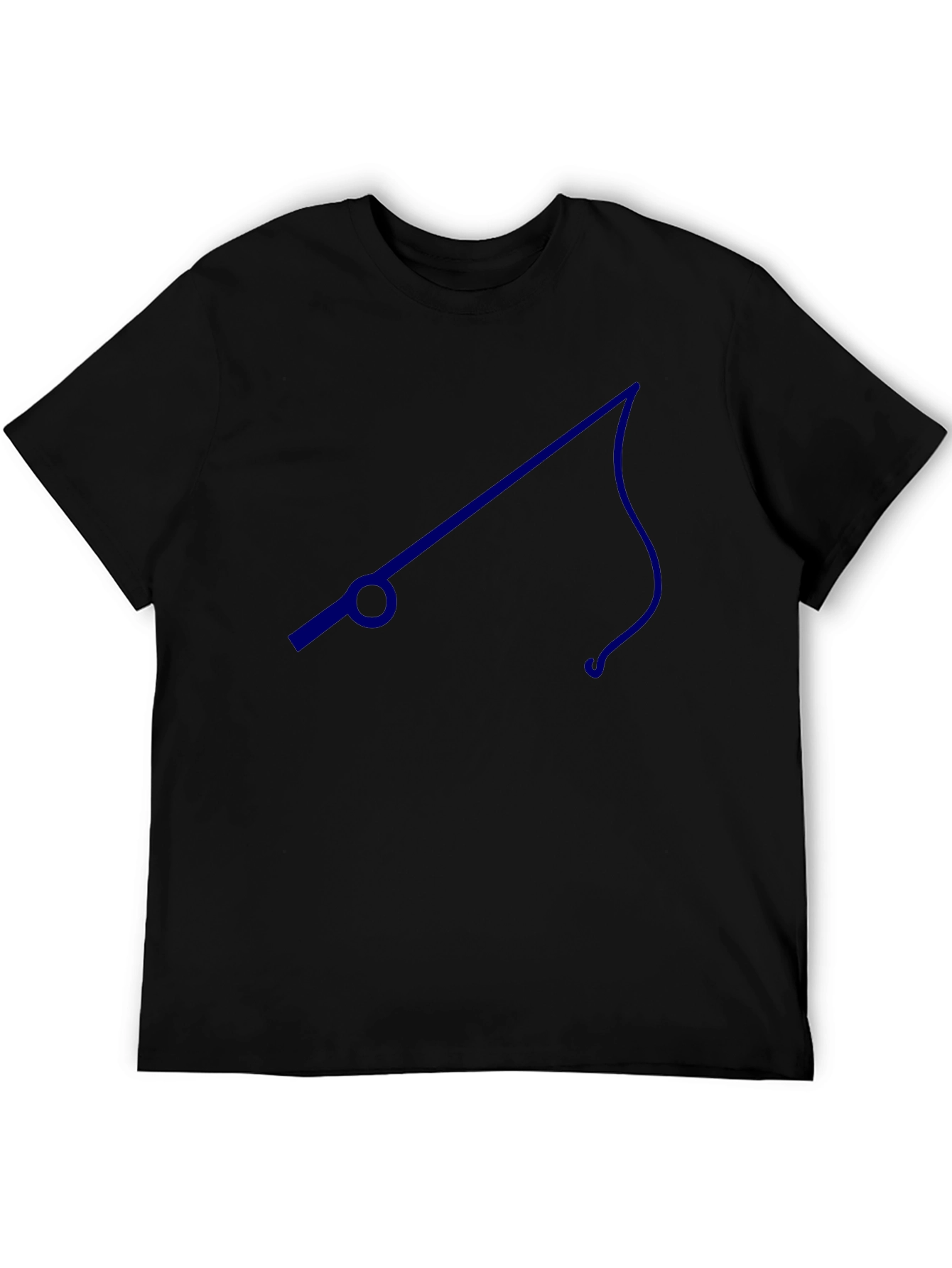 Mens Black T-Shirt with Blue Fishing Pole Design