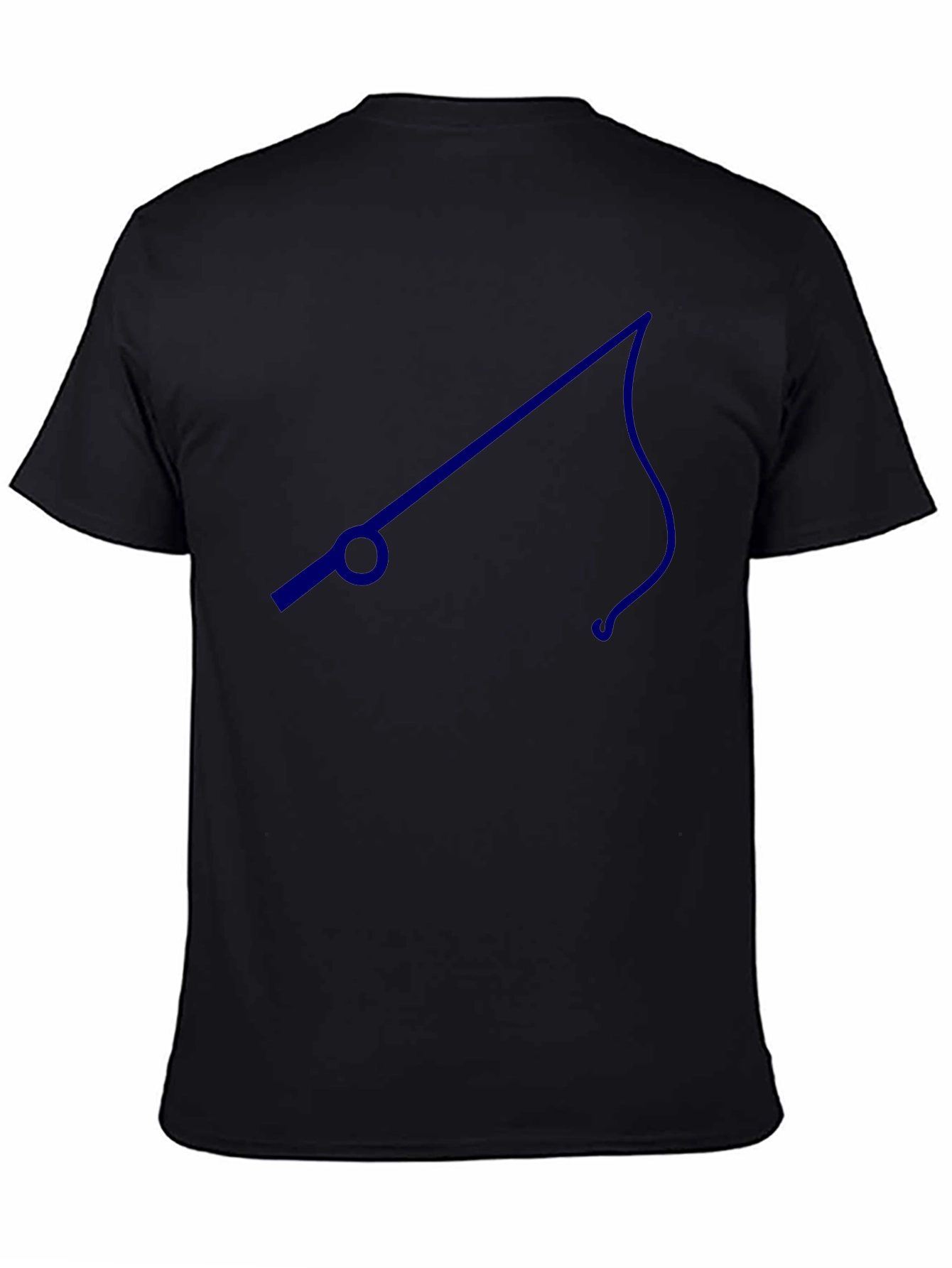 Mens Black T-Shirt with Blue Fishing Pole Design