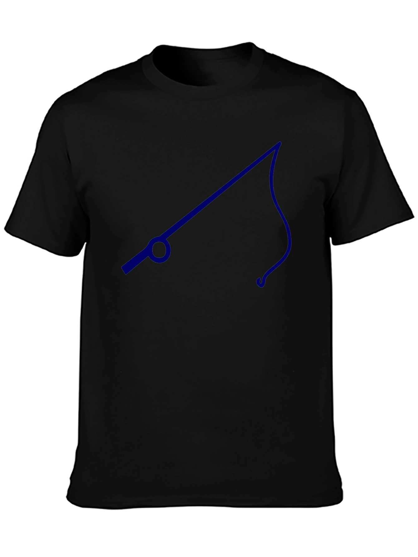 Mens Black T-Shirt with Blue Fishing Pole Design