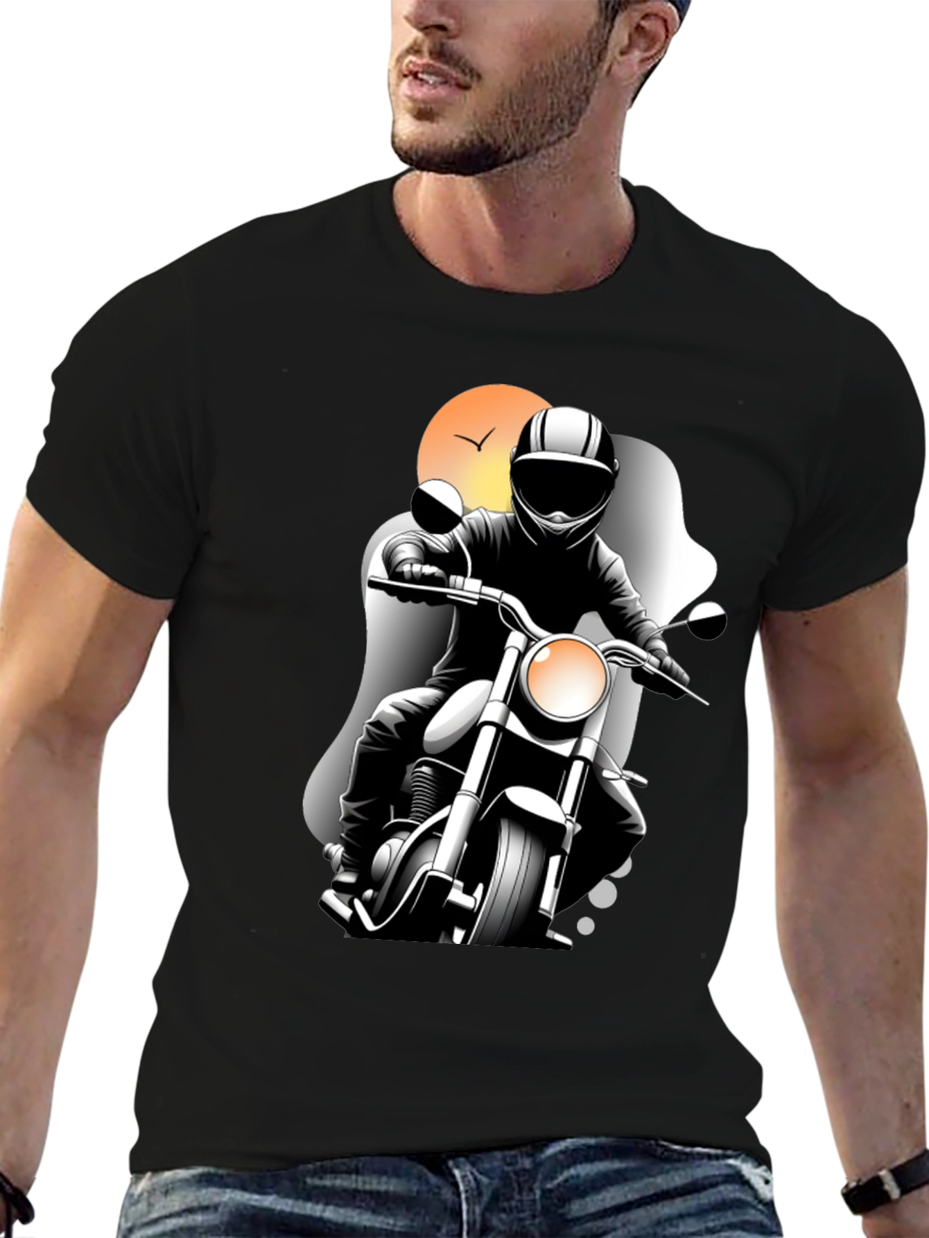 Motorcycle Rider Graphic Tee - Black
