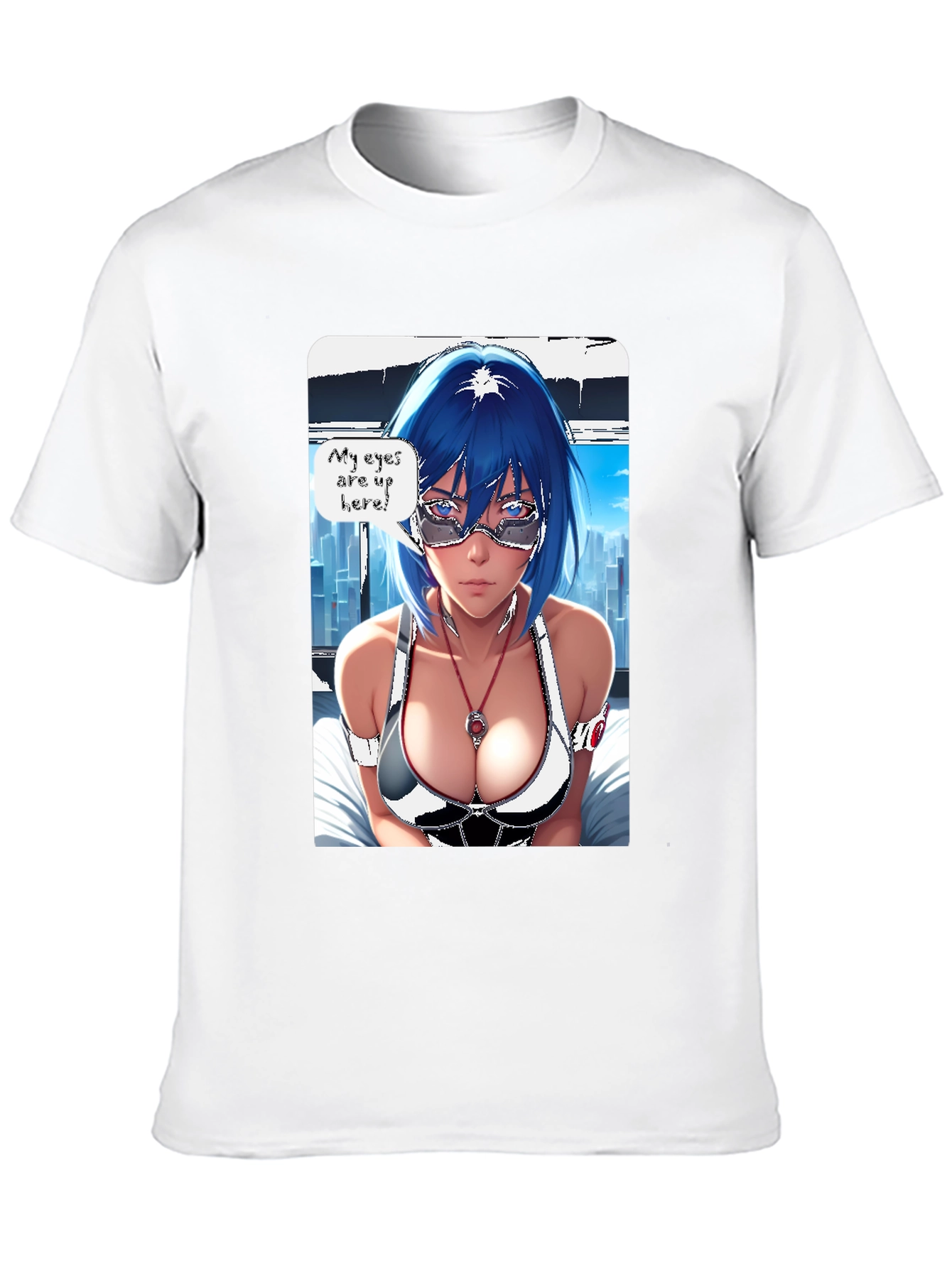 Anime Girl Eyes Up Here Graphic Tee - Black