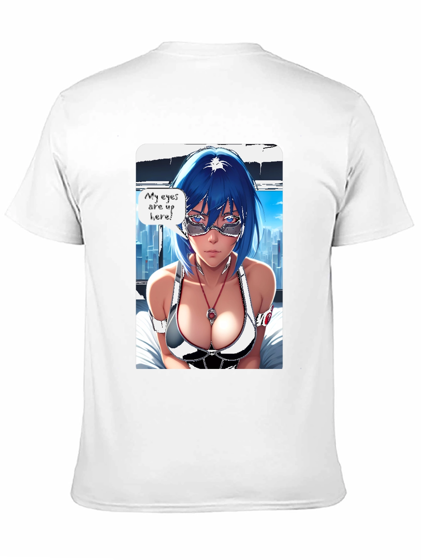 Anime Girl Eyes Up Here Graphic Tee - Black
