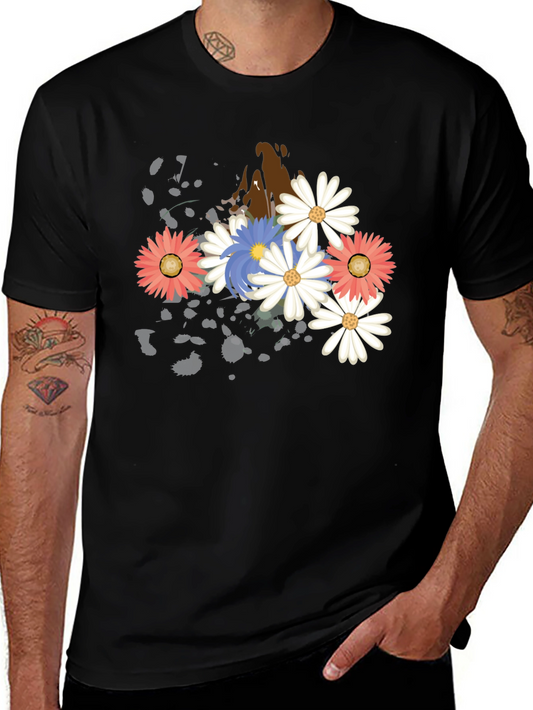Floral Burst Graphic T-Shirt - Black