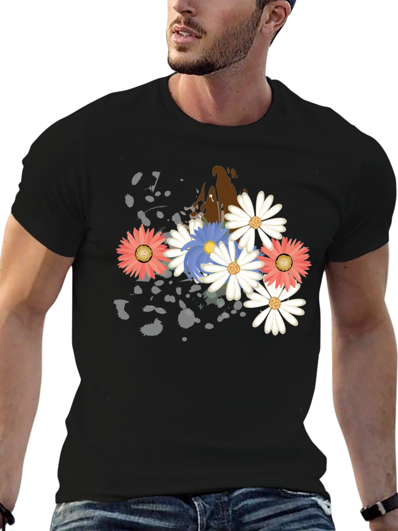Floral Burst Graphic T-Shirt - Black