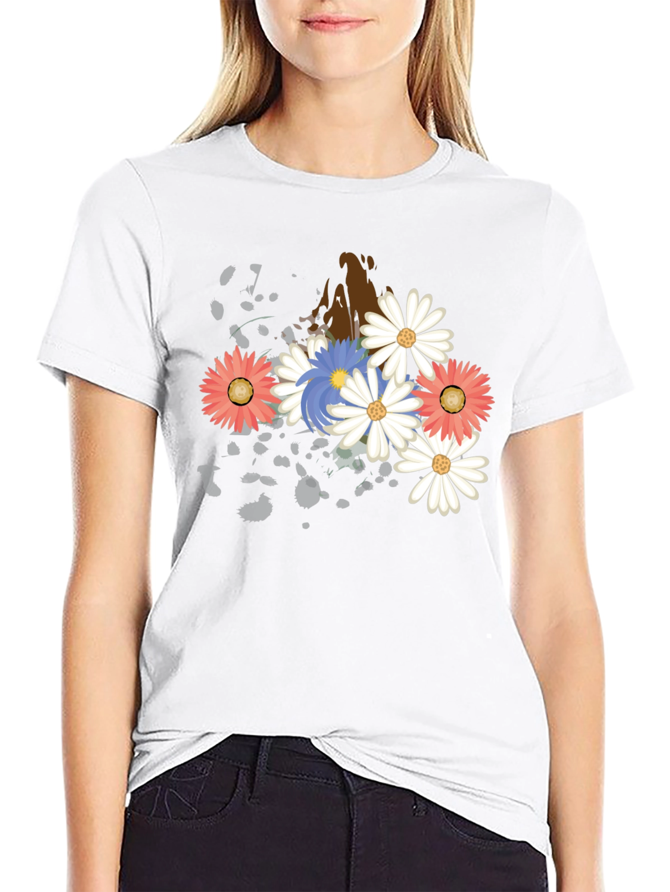 Floral Burst Graphic T-Shirt - Black