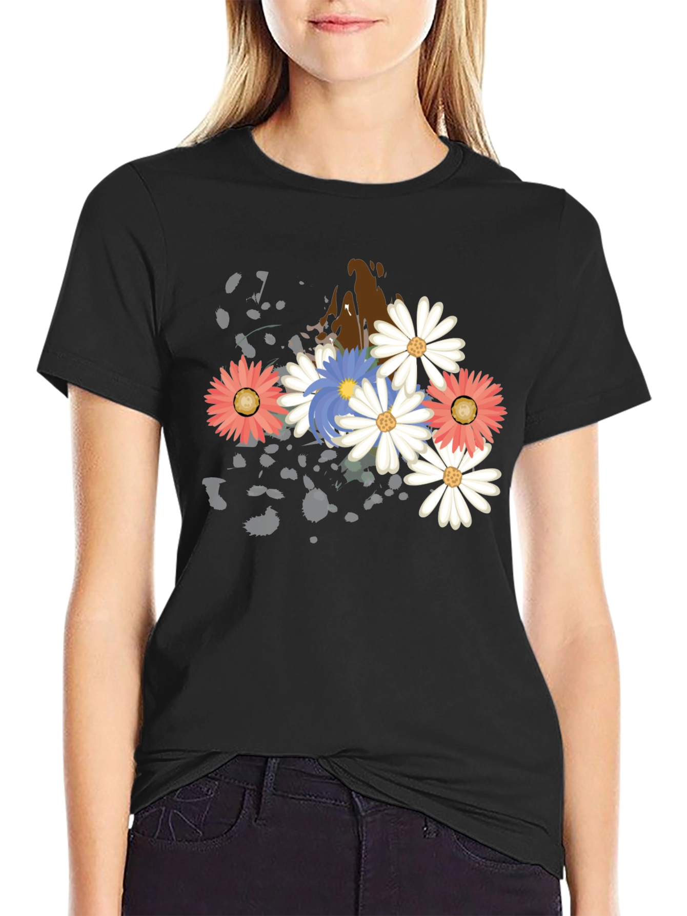 Floral Burst Graphic T-Shirt - Black