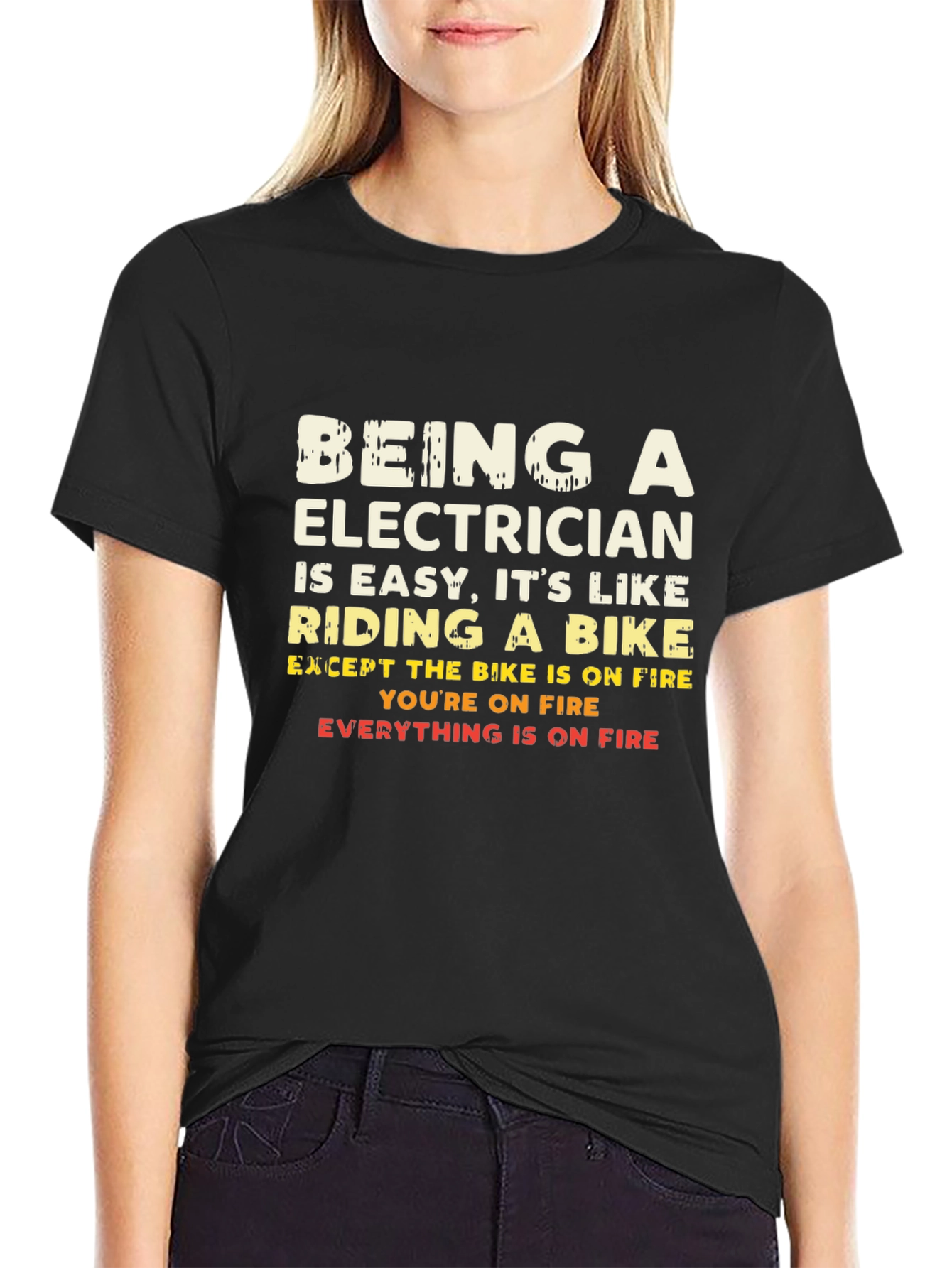 Electricians Joke T-Shirt: Riding a Bike on Fire Tee