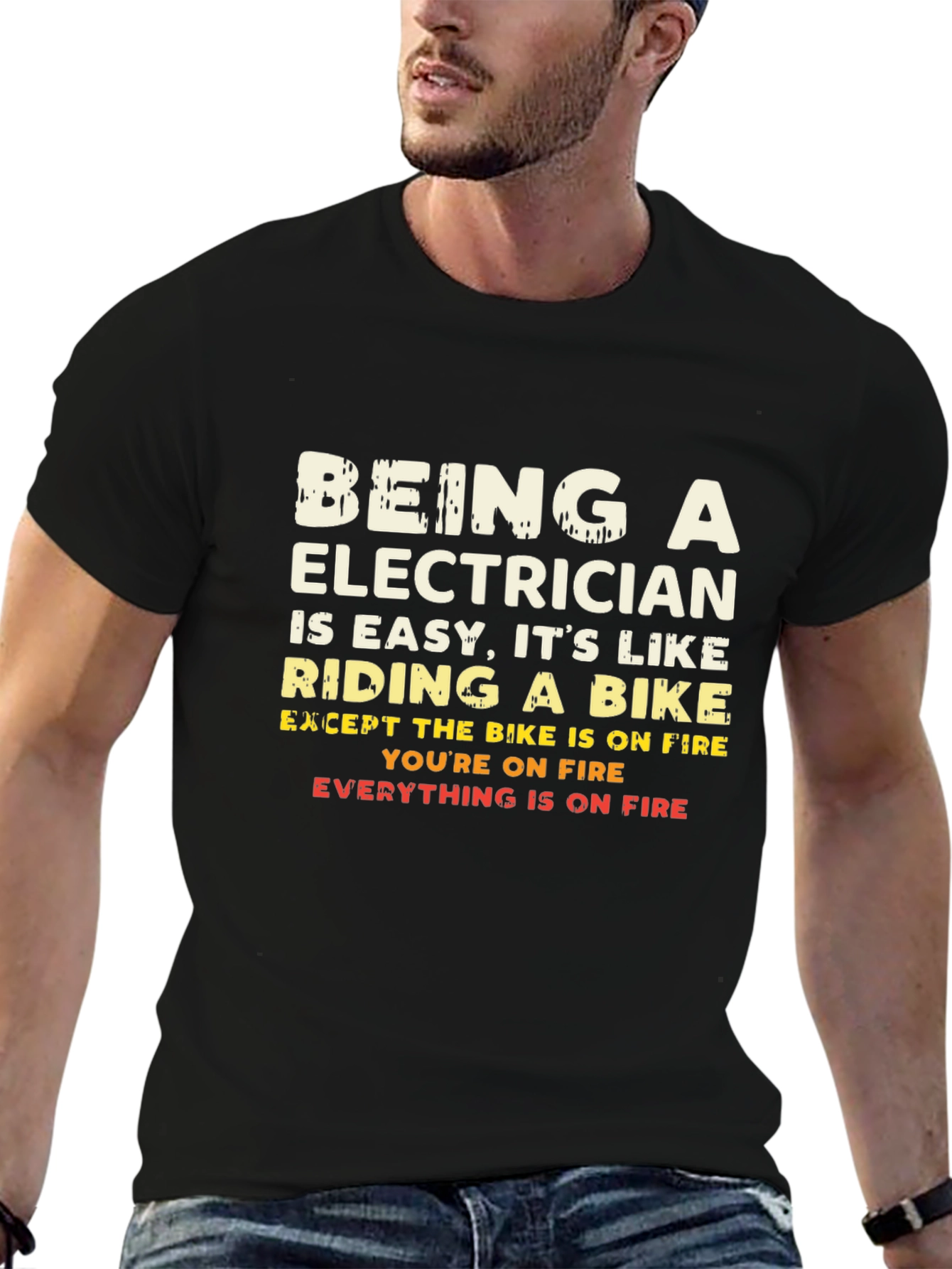 Electricians Joke T-Shirt: Riding a Bike on Fire Tee