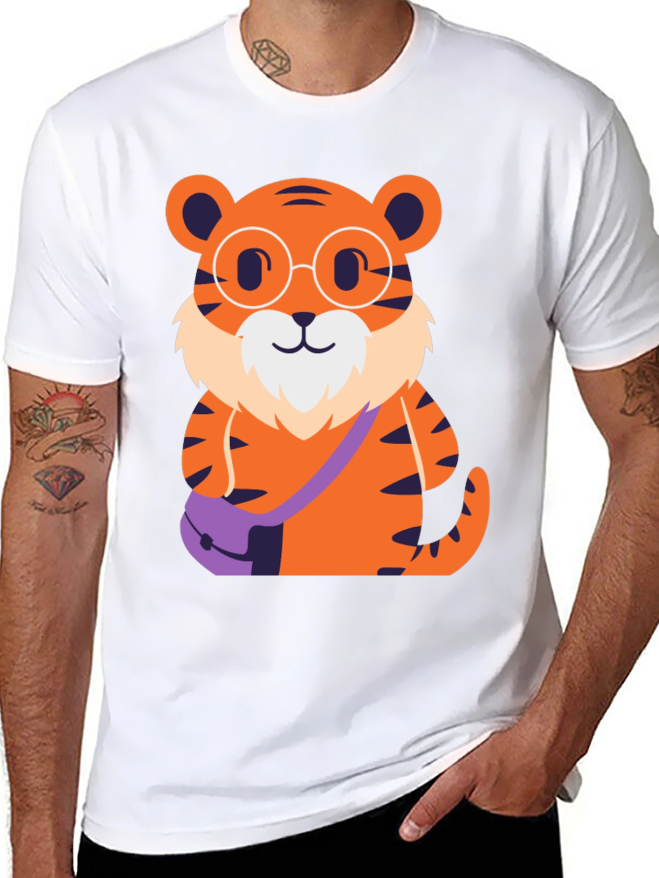 Nerdy Tiger Graphic Tee - Black Cotton T-Shirt