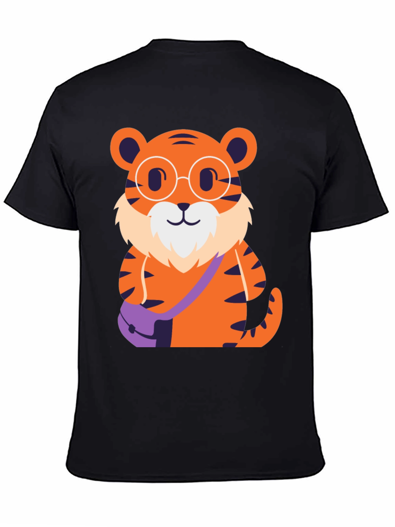 Nerdy Tiger Graphic Tee - Black Cotton T-Shirt