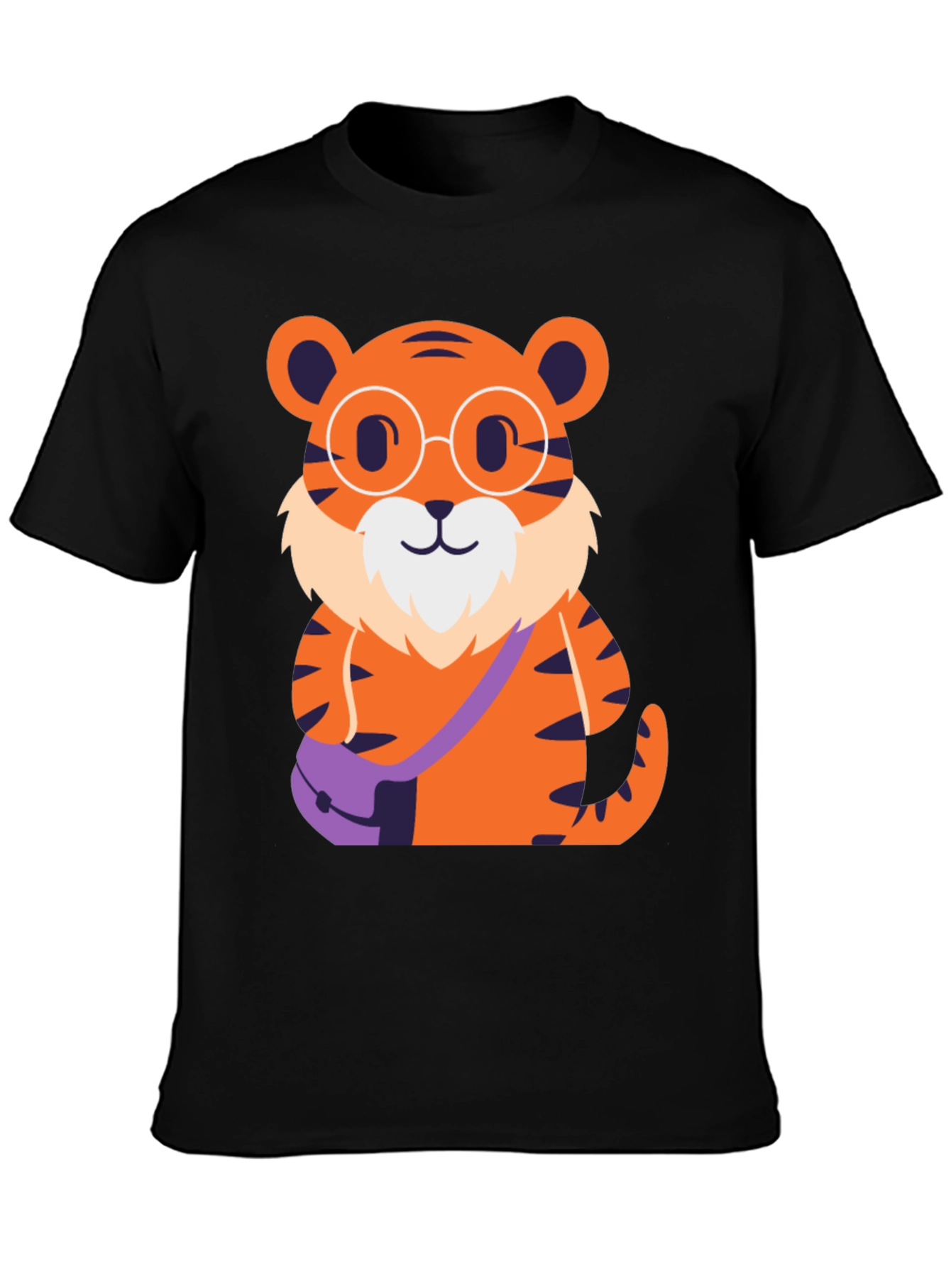 Nerdy Tiger Graphic Tee - Black Cotton T-Shirt
