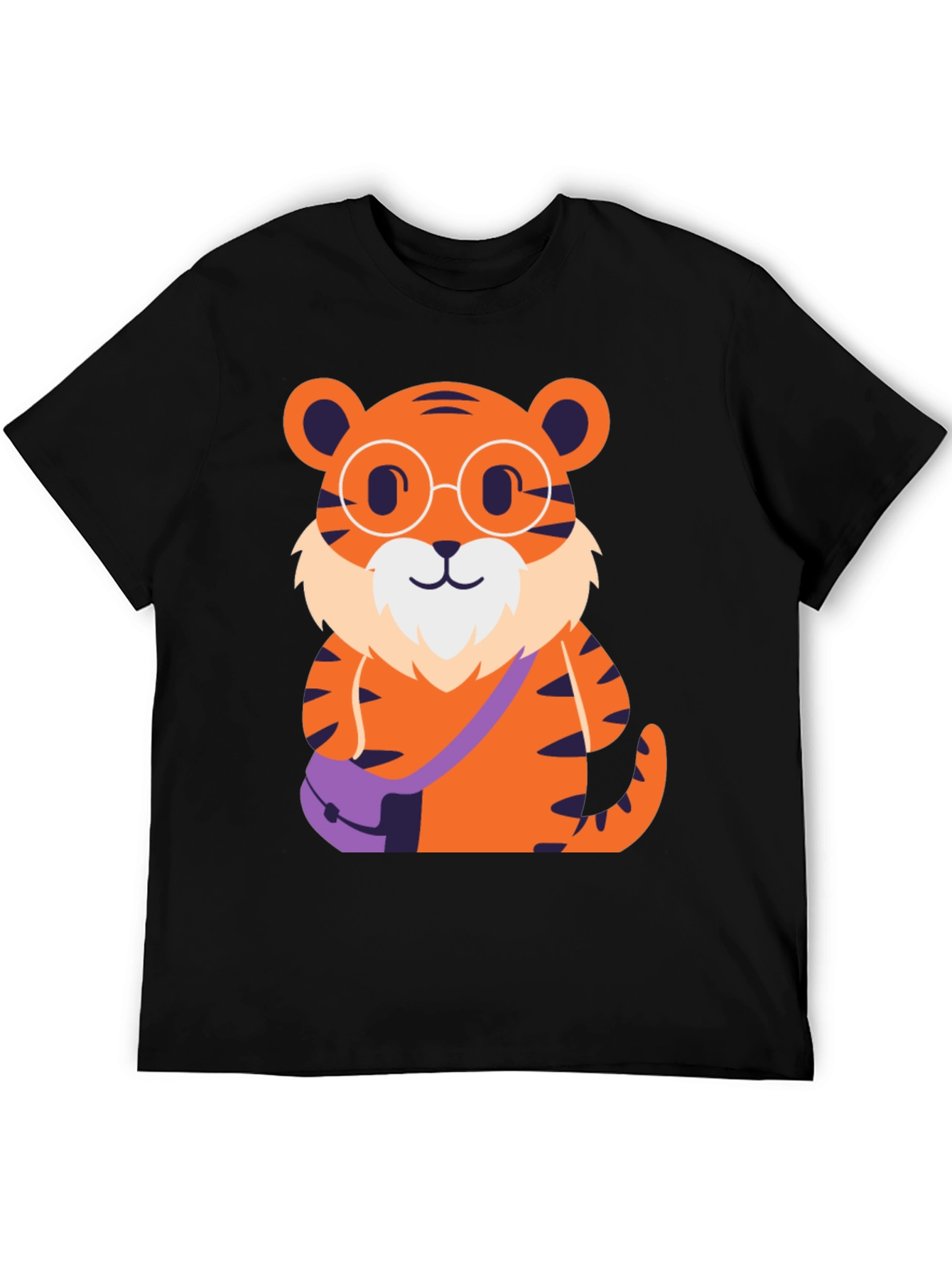 Nerdy Tiger Graphic Tee - Black Cotton T-Shirt