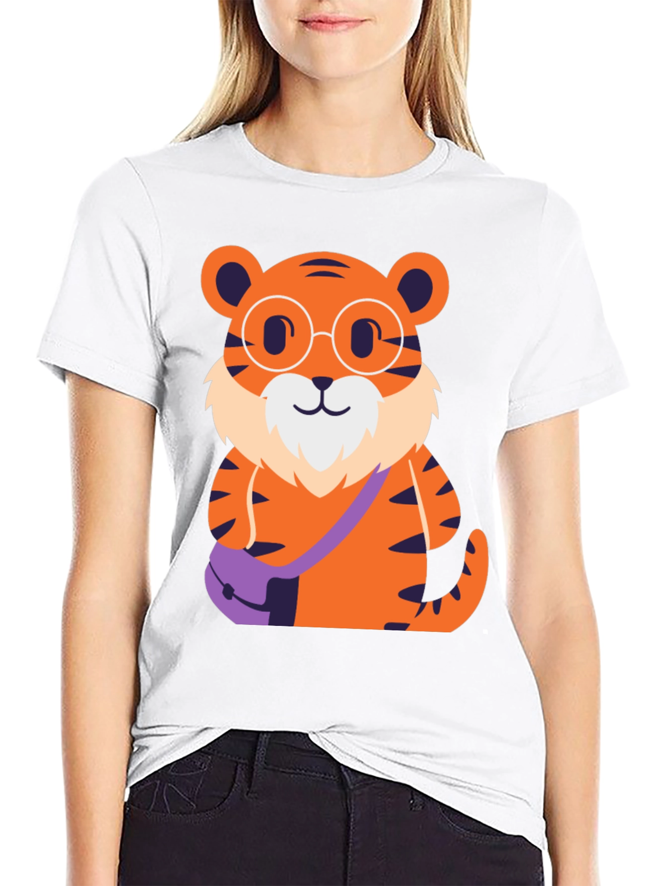 Nerdy Tiger Graphic Tee - Black Cotton T-Shirt