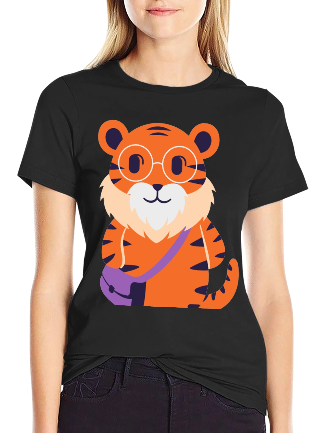 Nerdy Tiger Graphic Tee - Black Cotton T-Shirt