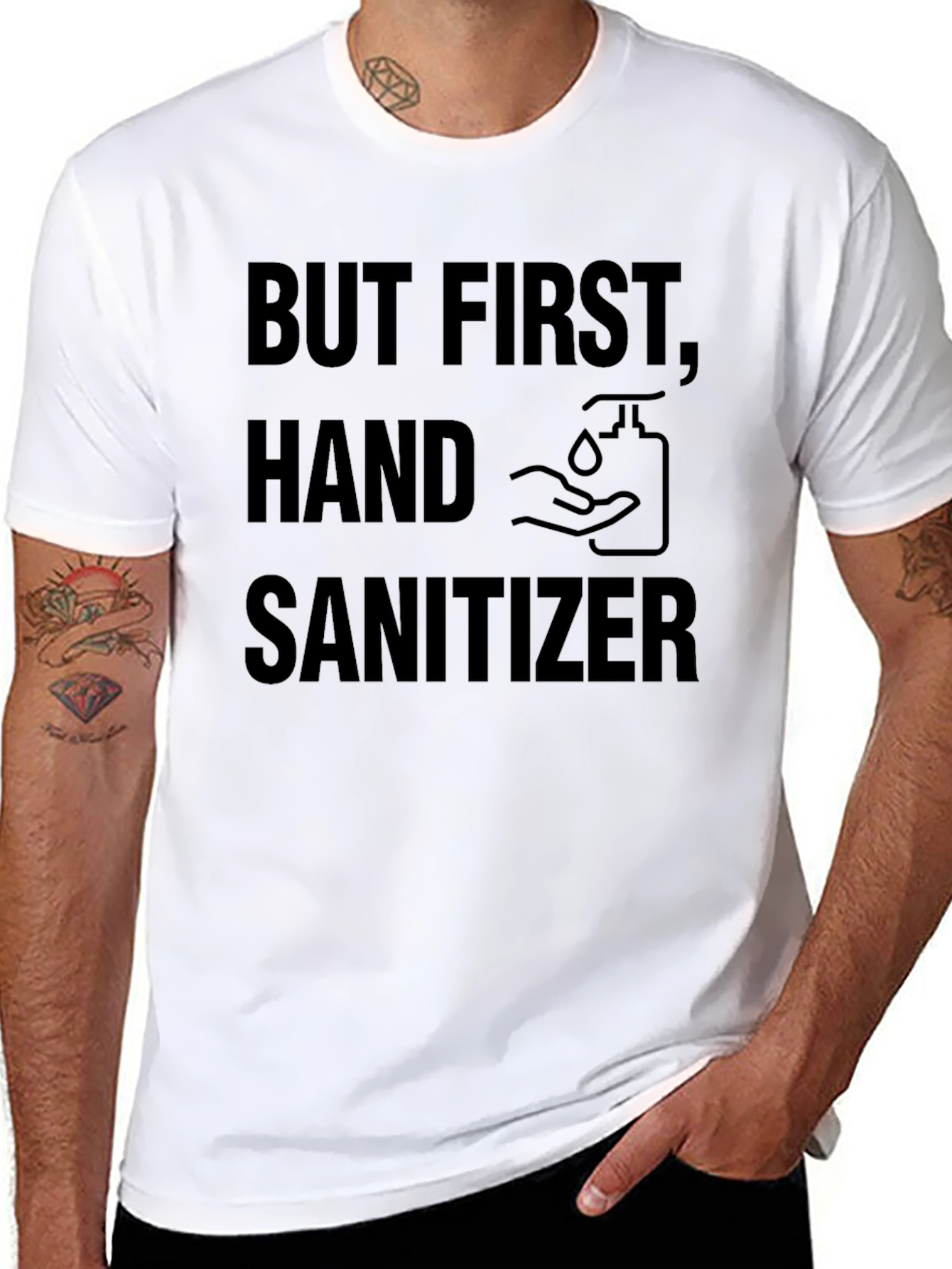 But First Hand Sanitizer Black Novelty T-Shirt