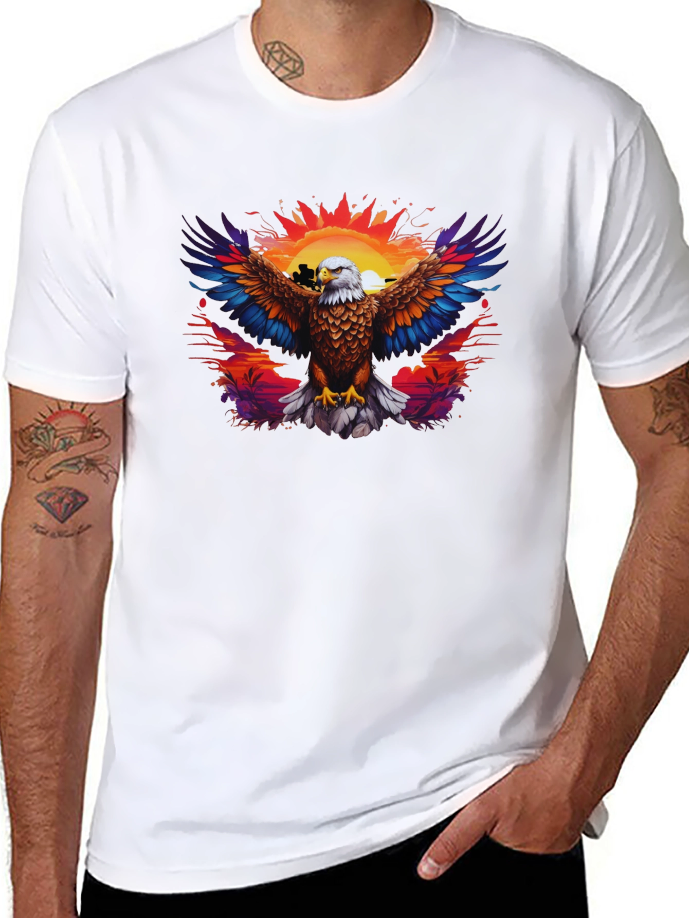 Eagle Sunset Graphic Black T-Shirt