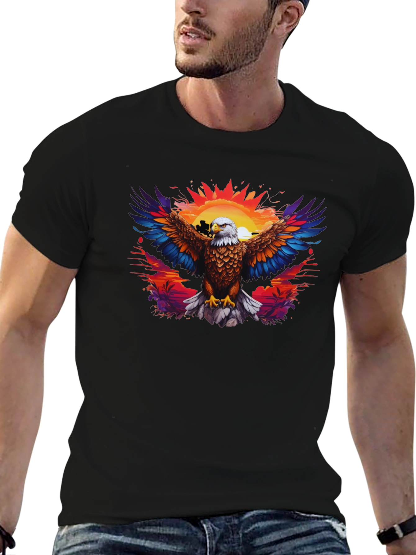 Eagle Sunset Graphic Black T-Shirt