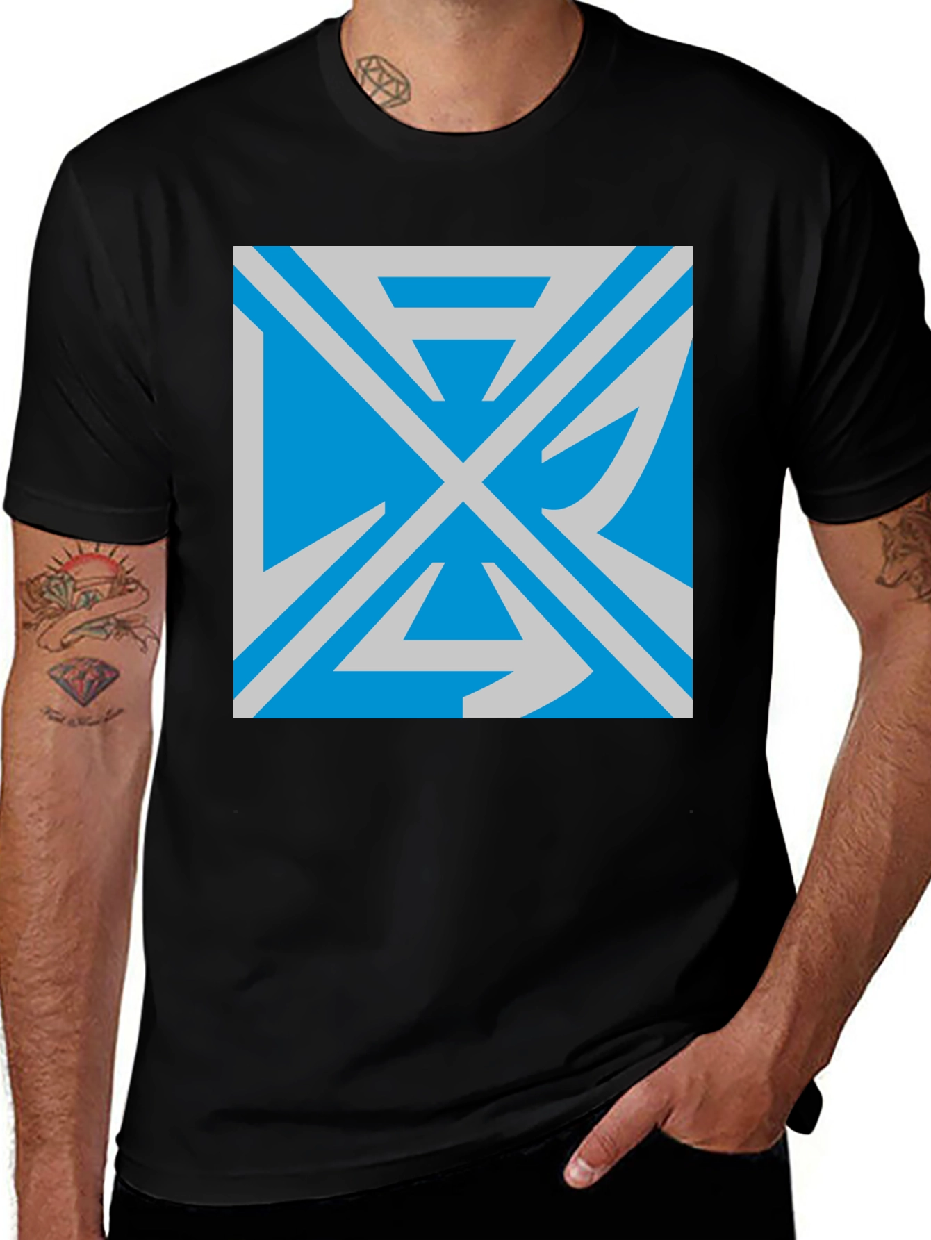 Geometric Graphic Print Black T-Shirt
