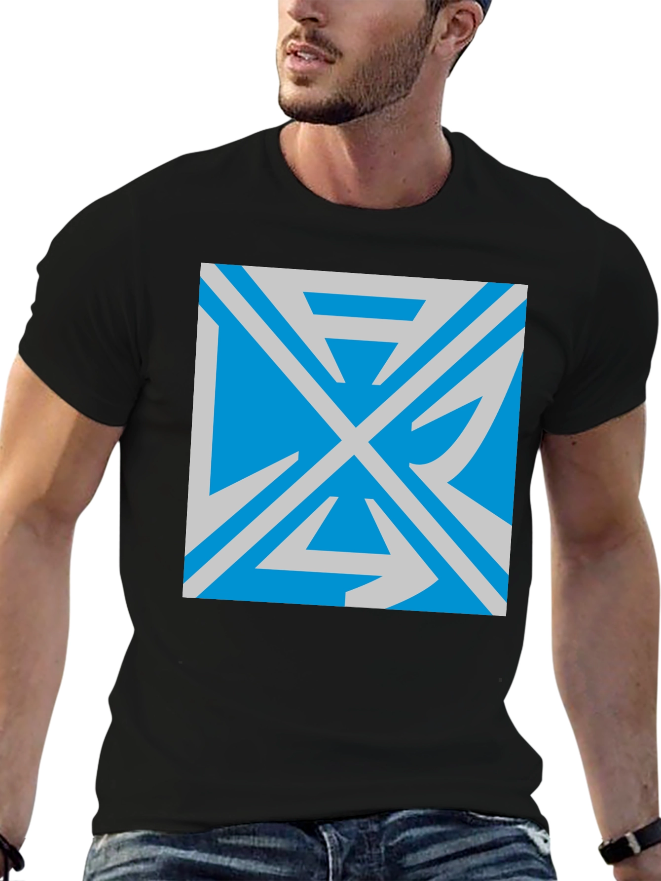 Geometric Graphic Print Black T-Shirt