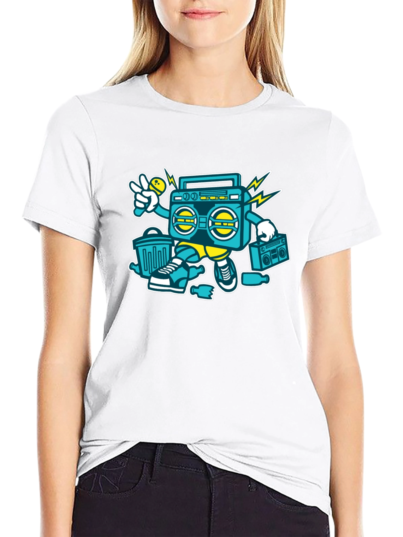 Retro Boombox Graphic Tee - Cool Hip Hop Style