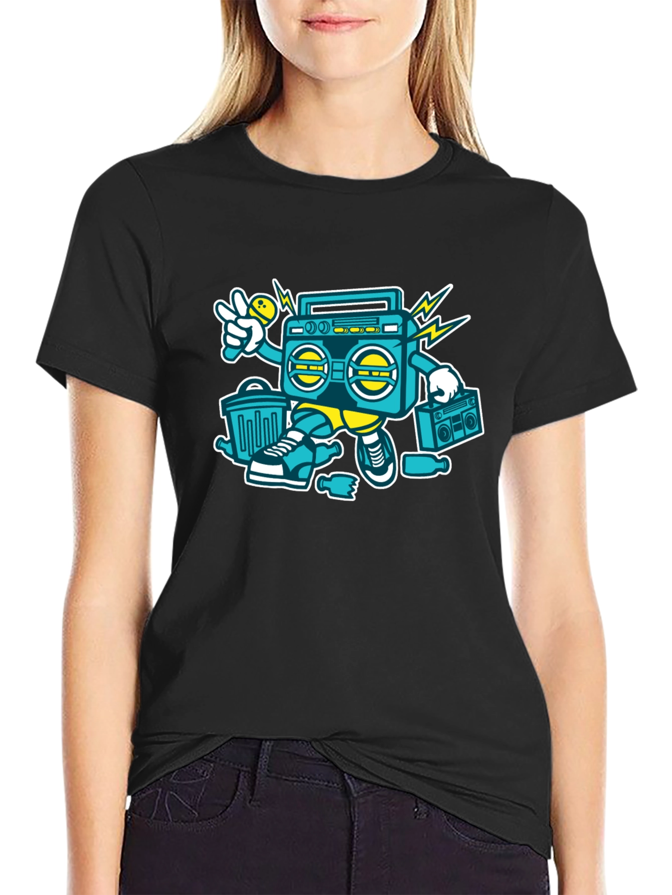 Retro Boombox Graphic Tee - Cool Hip Hop Style