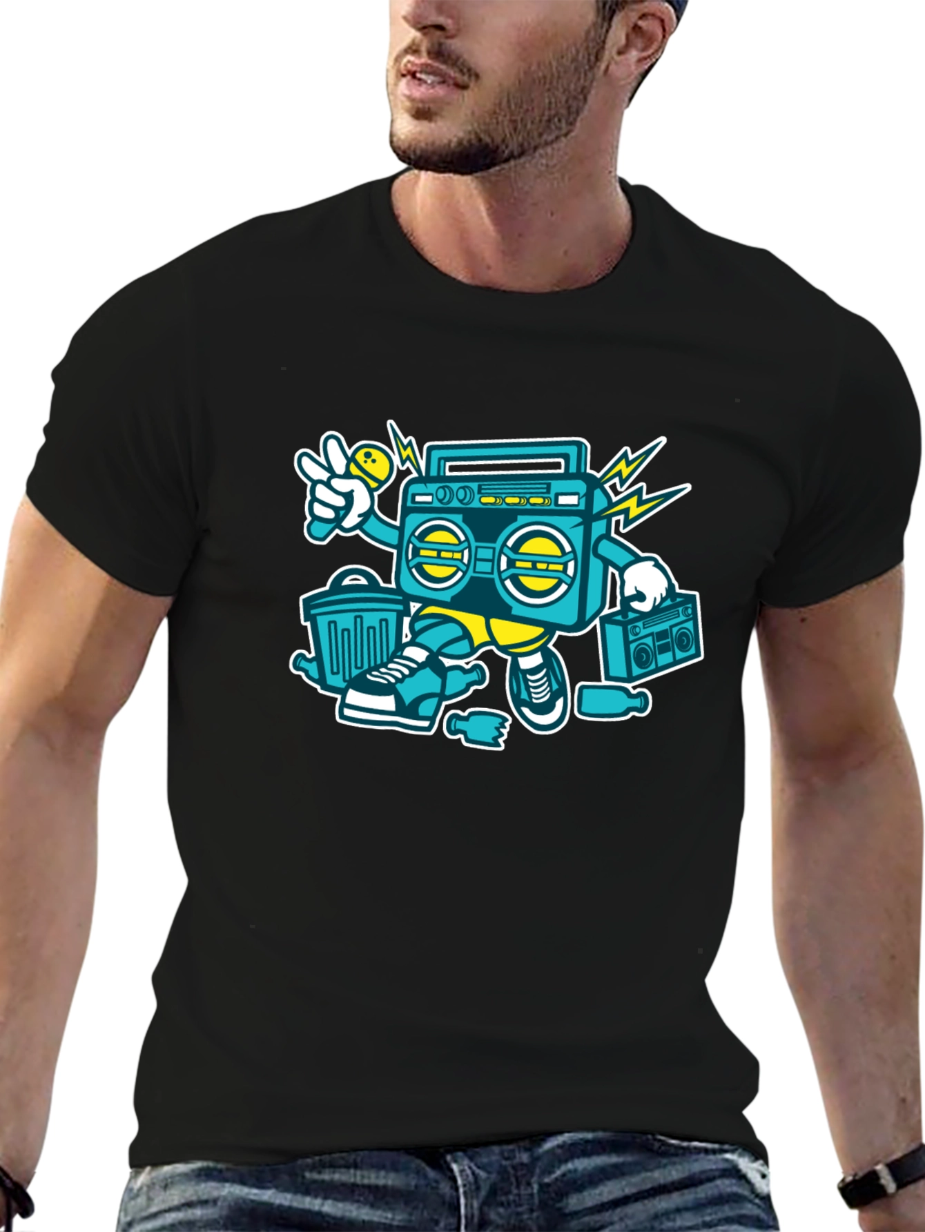 Retro Boombox Graphic Tee - Cool Hip Hop Style