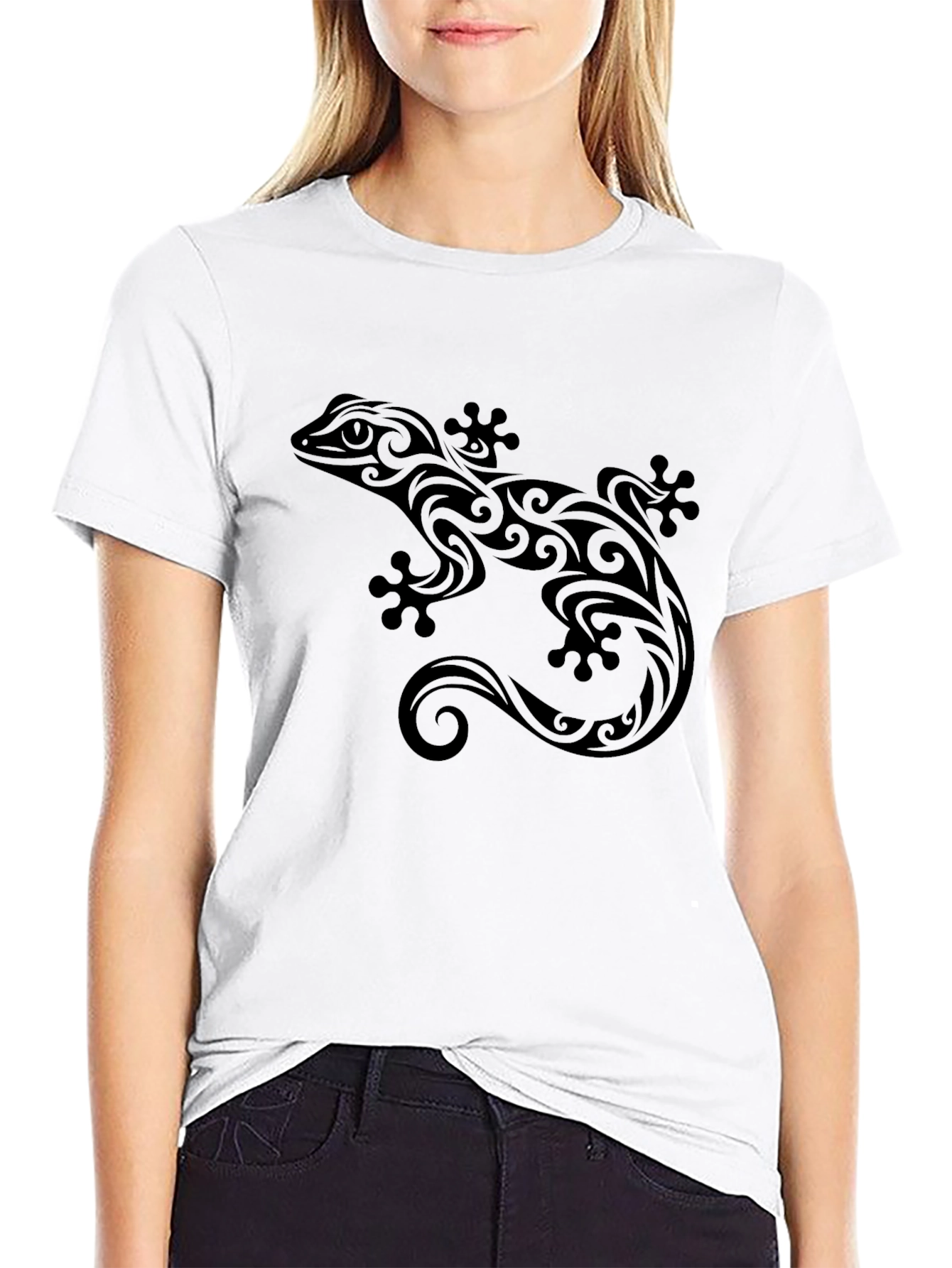 Tribal Gecko Graphic Tee - Stylish Black T-Shirt