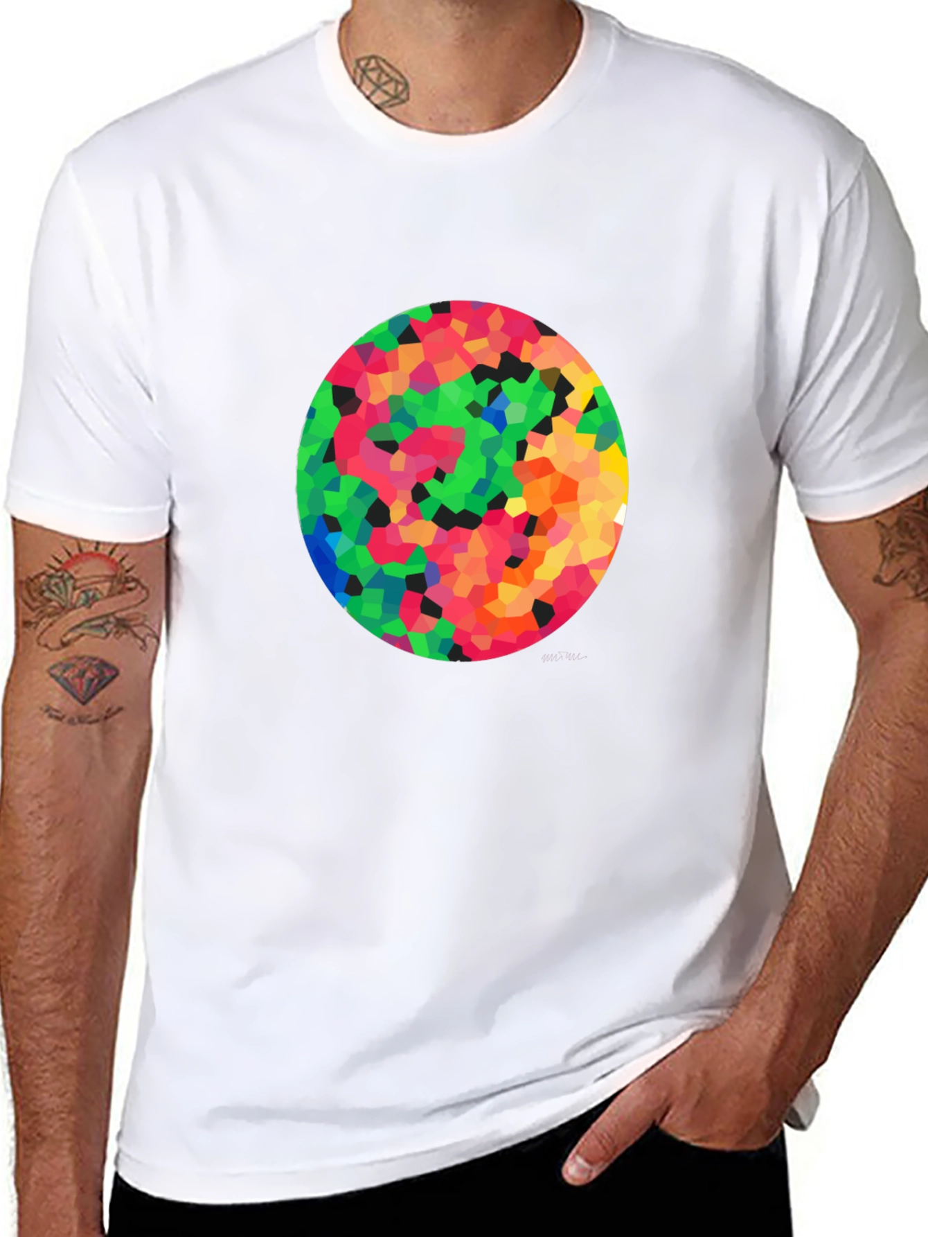 Mosaic Circle Graphic Black T-Shirt