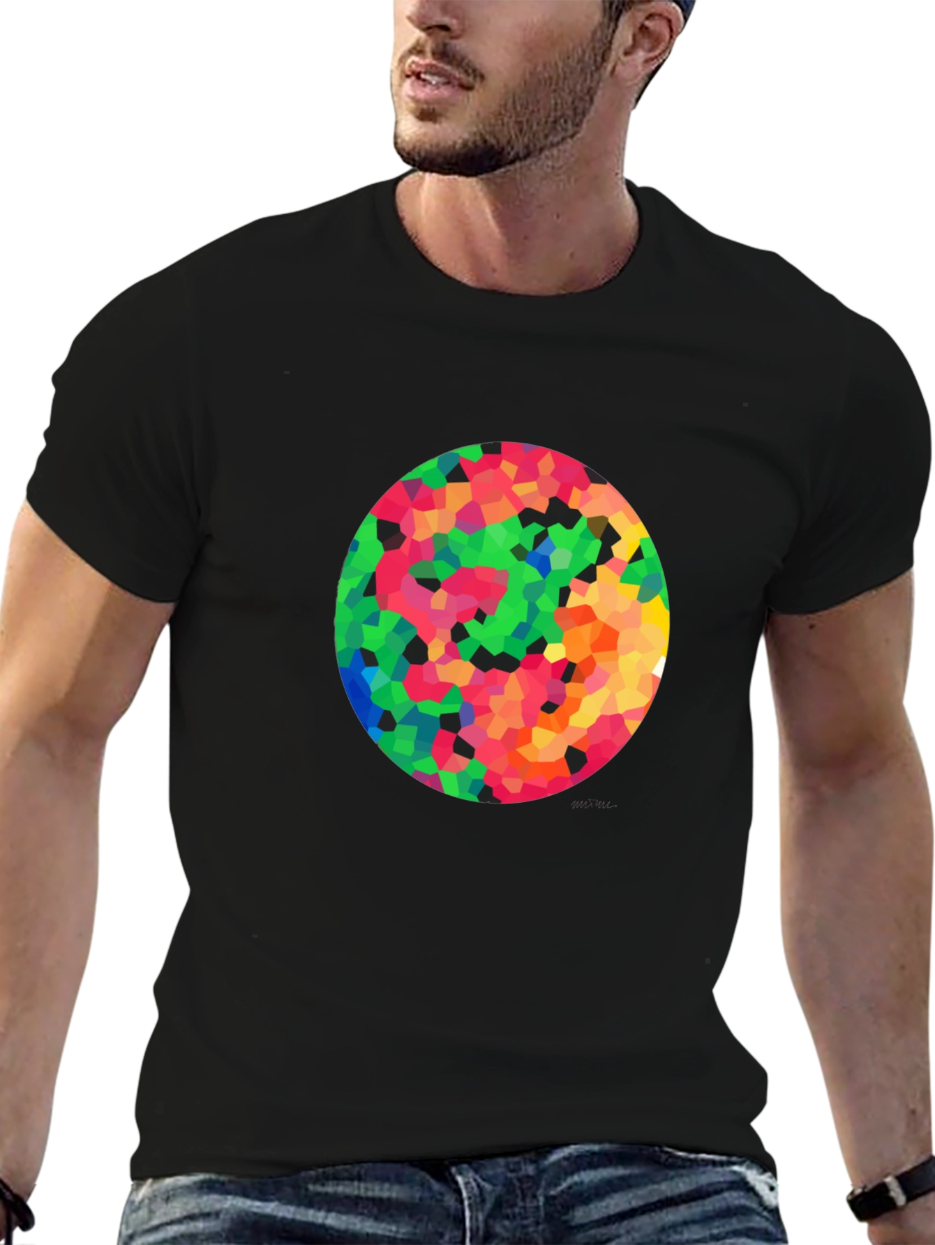 Mosaic Circle Graphic Black T-Shirt