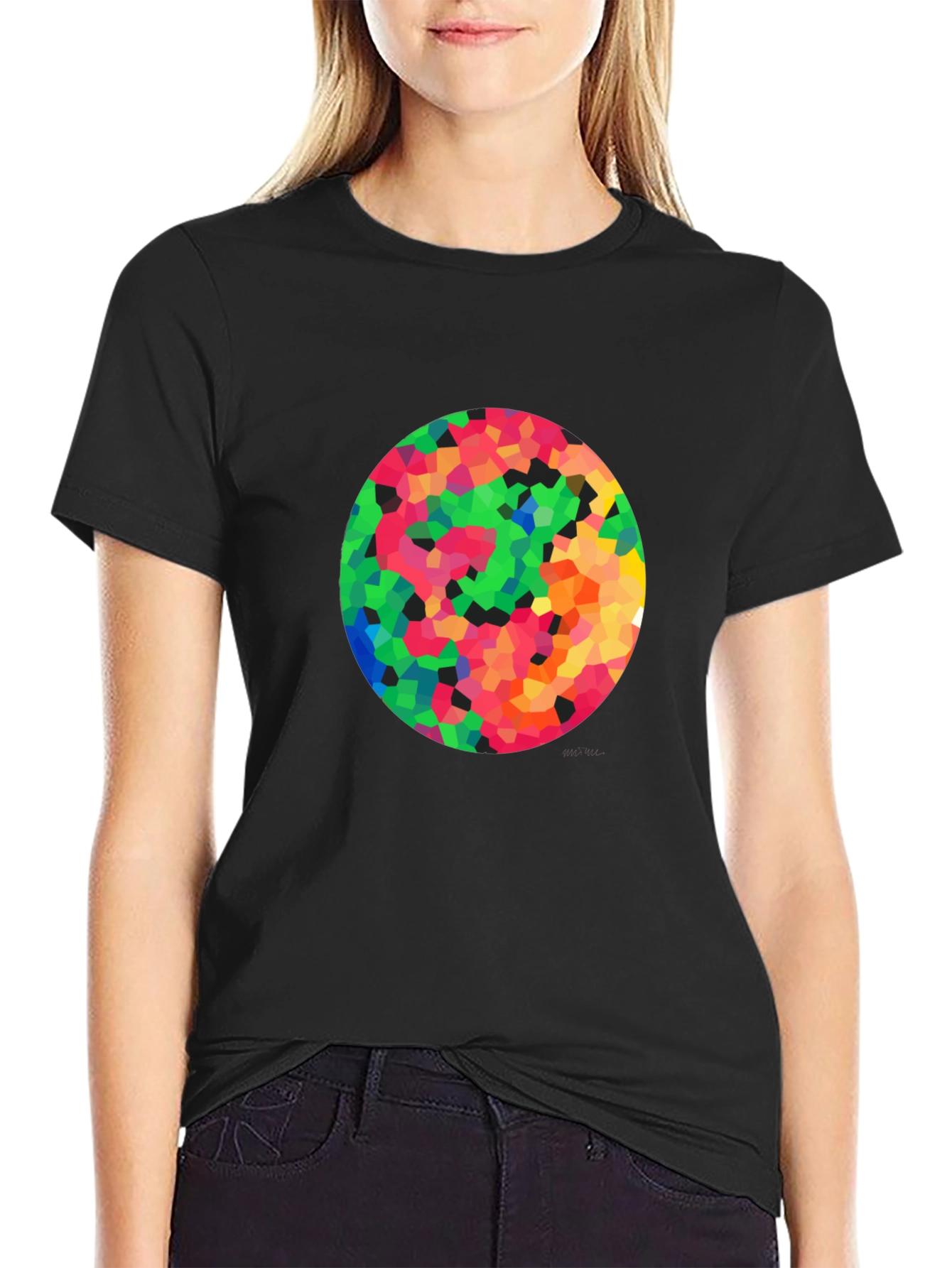 Mosaic Circle Graphic Black T-Shirt