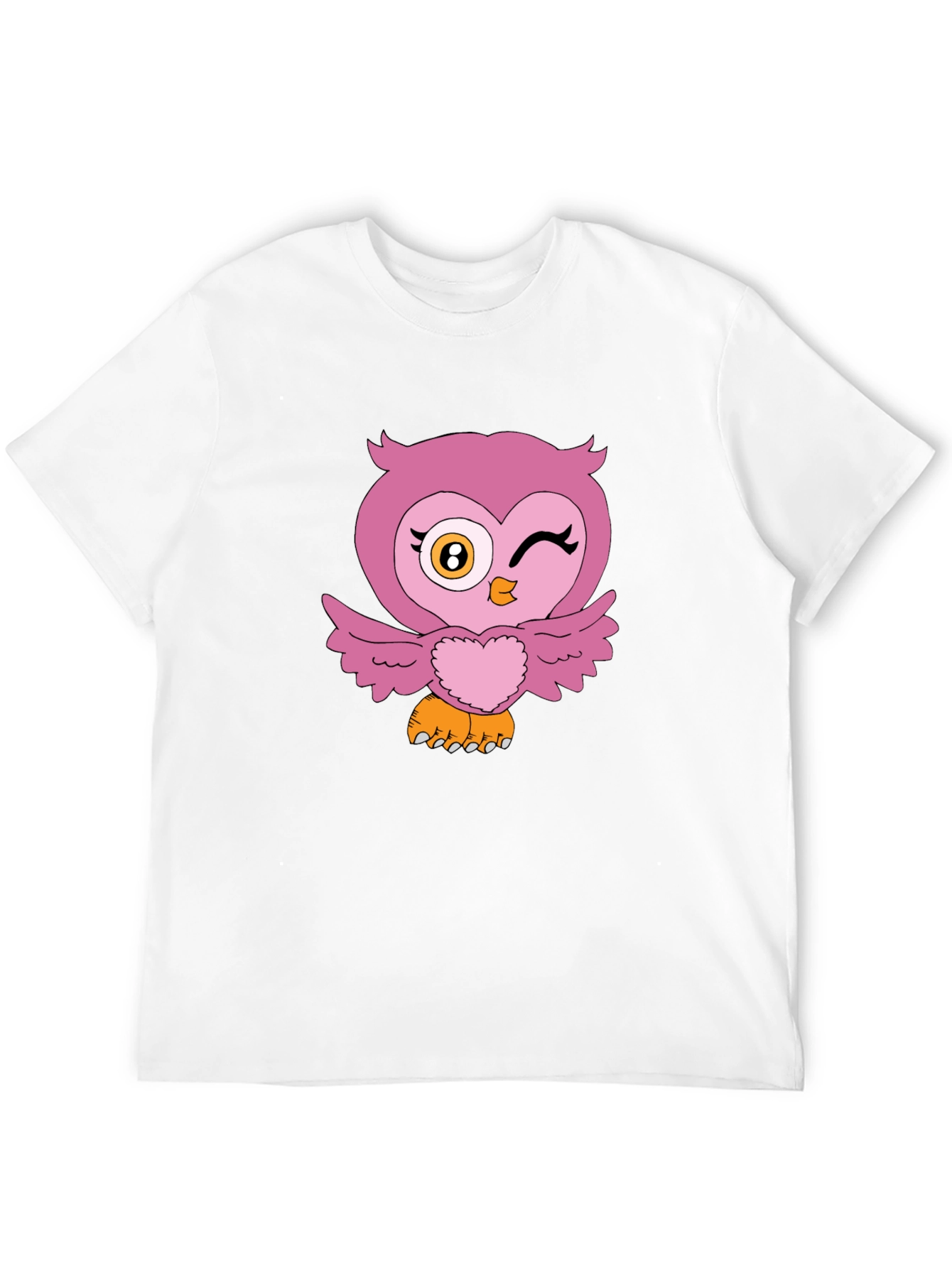 Cute Pink Owl Graphic Print Black T-Shirt