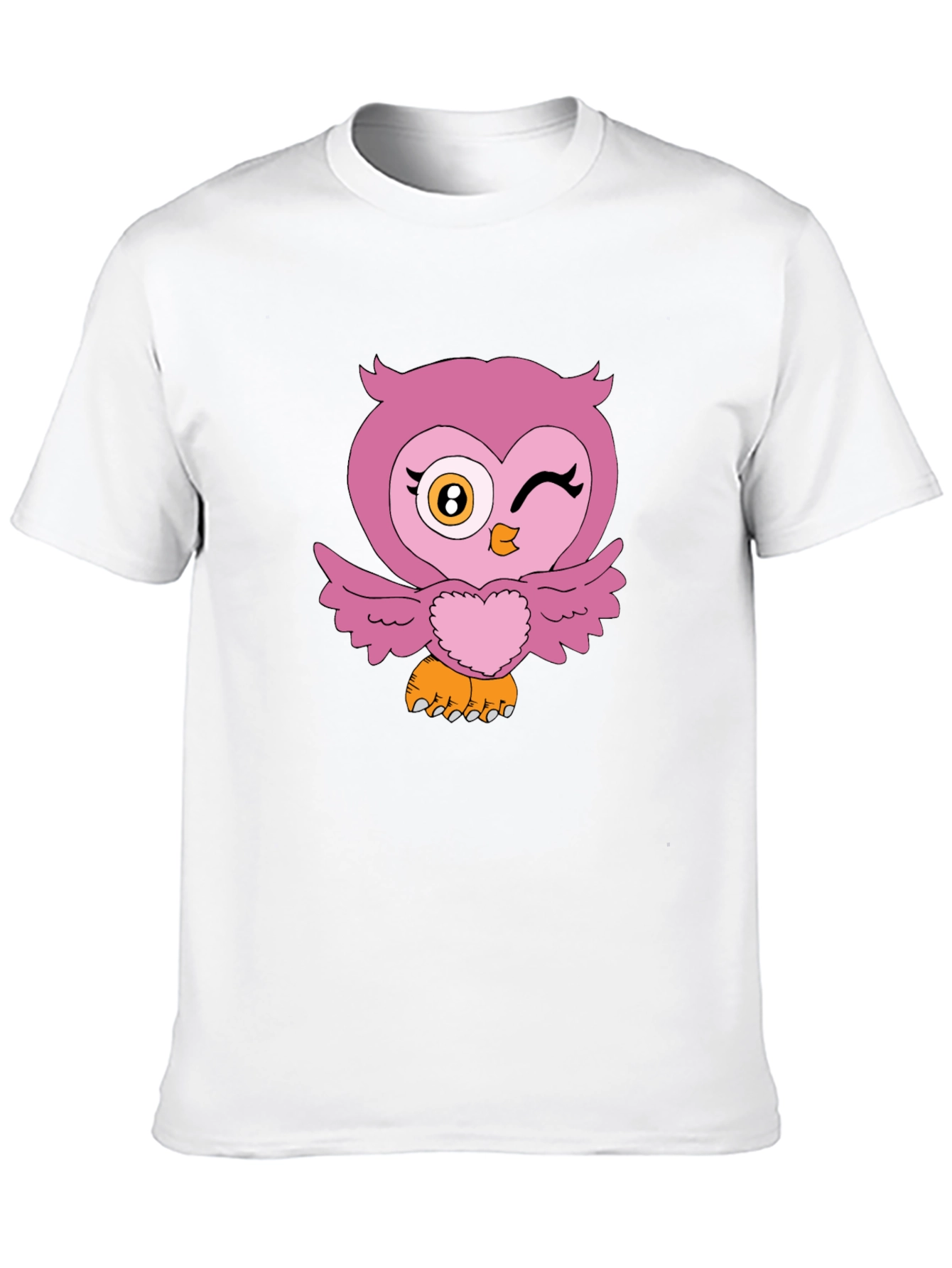 Cute Pink Owl Graphic Print Black T-Shirt
