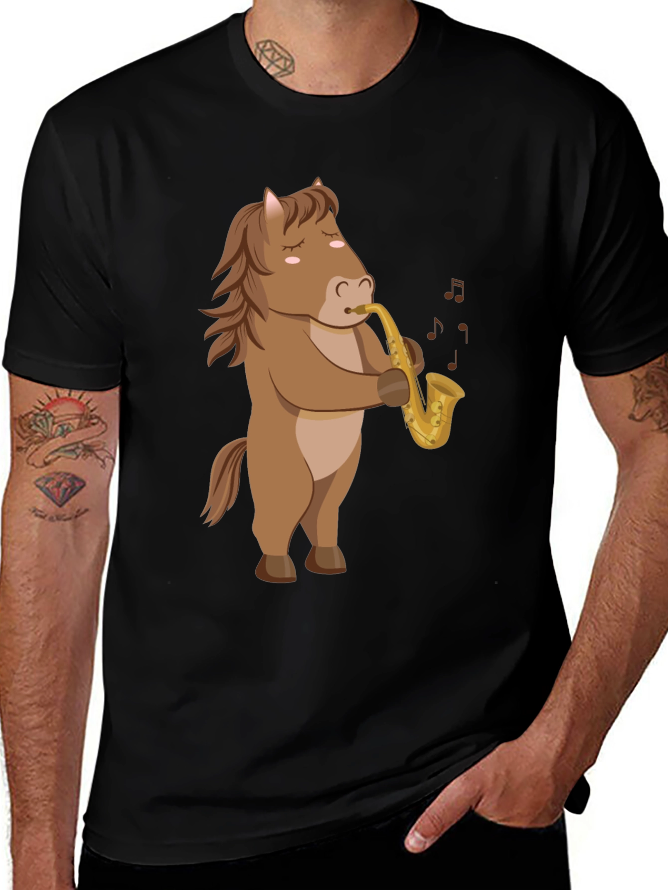 Horse Saxophone T-Shirt: Funny Cartoon Music Tee