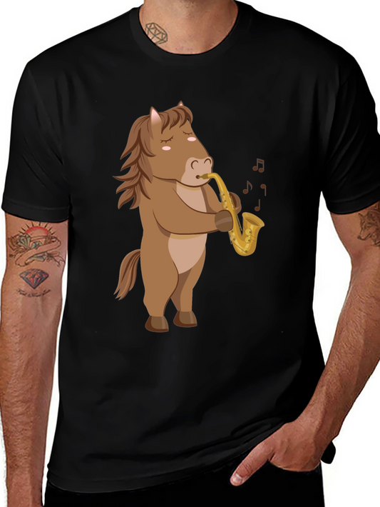 Horse Saxophone T-Shirt: Funny Cartoon Music Tee