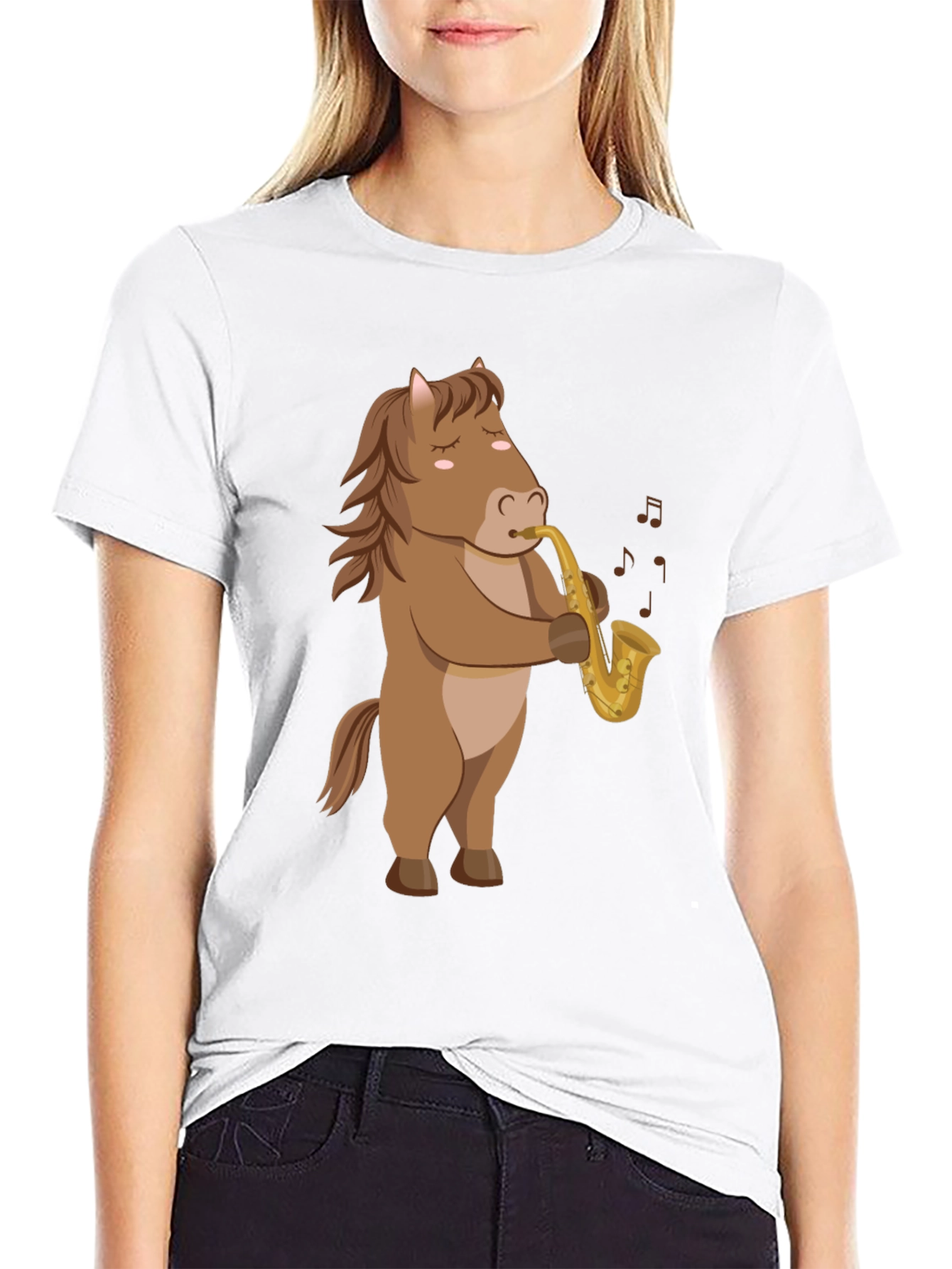 Horse Saxophone T-Shirt: Funny Cartoon Music Tee