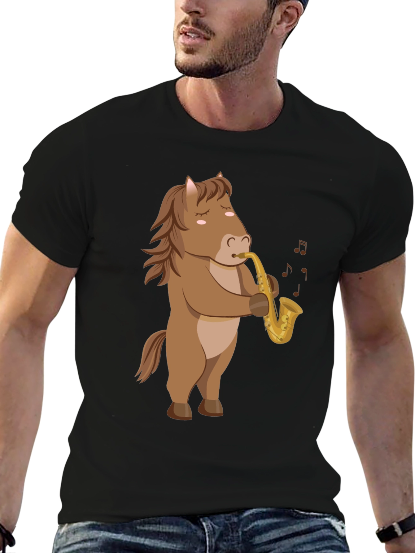 Horse Saxophone T-Shirt: Funny Cartoon Music Tee