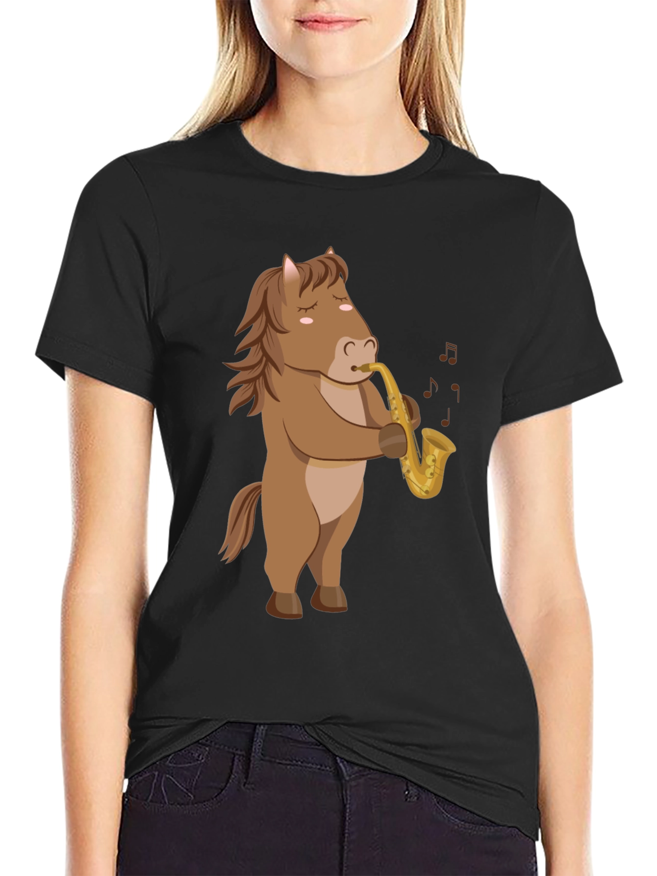 Horse Saxophone T-Shirt: Funny Cartoon Music Tee