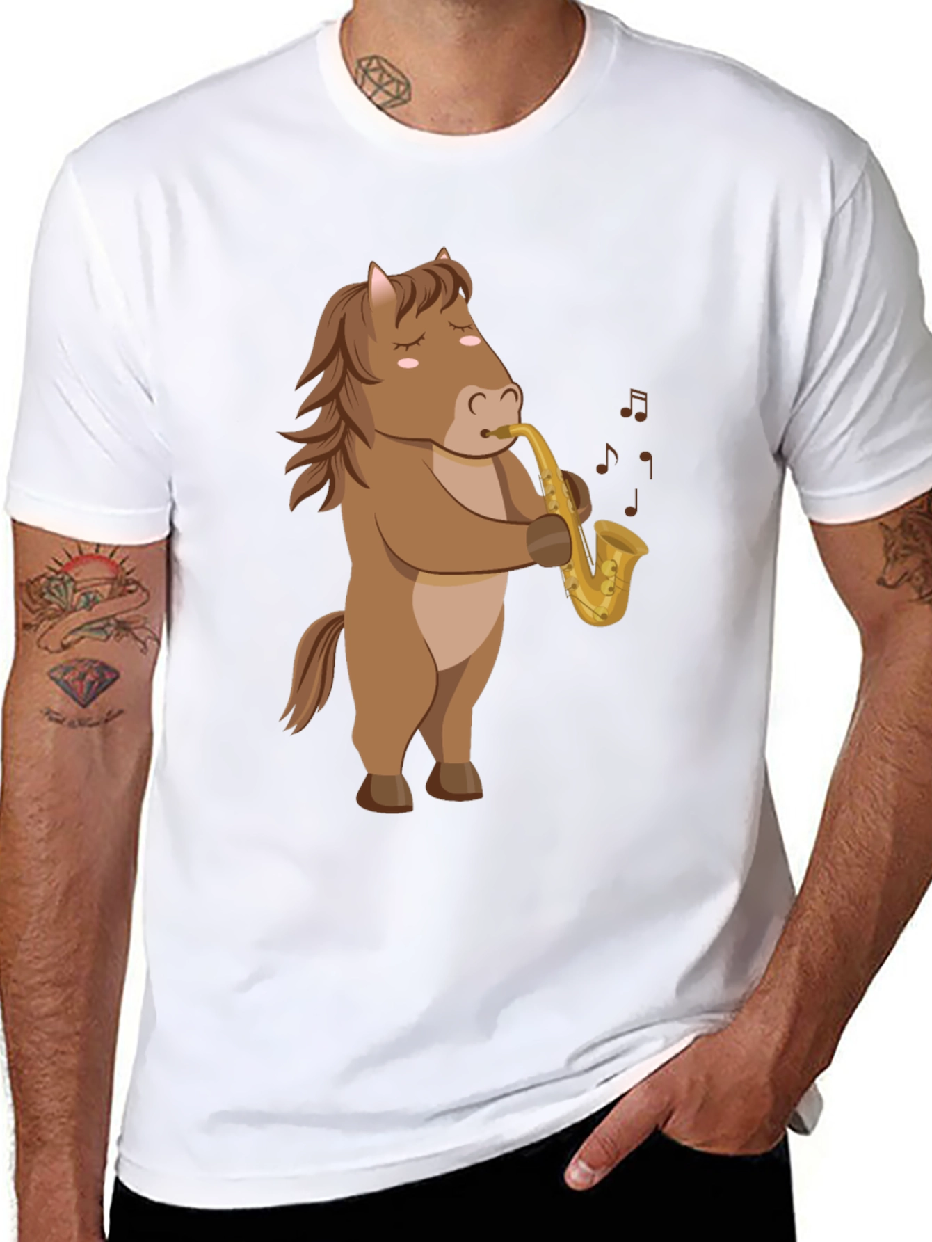 Horse Saxophone T-Shirt: Funny Cartoon Music Tee