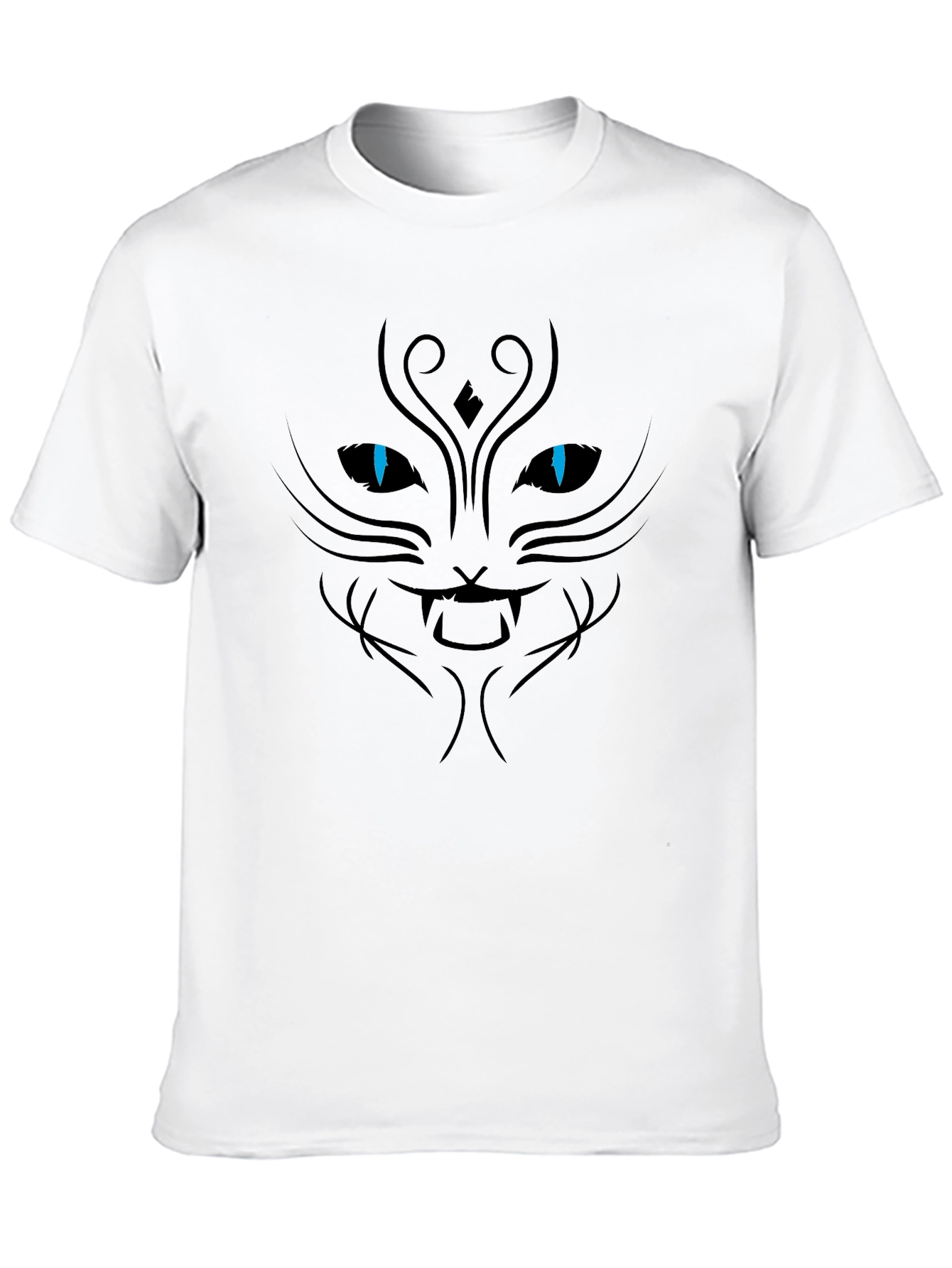 Mens Black T-Shirt with Cat Face Graphic