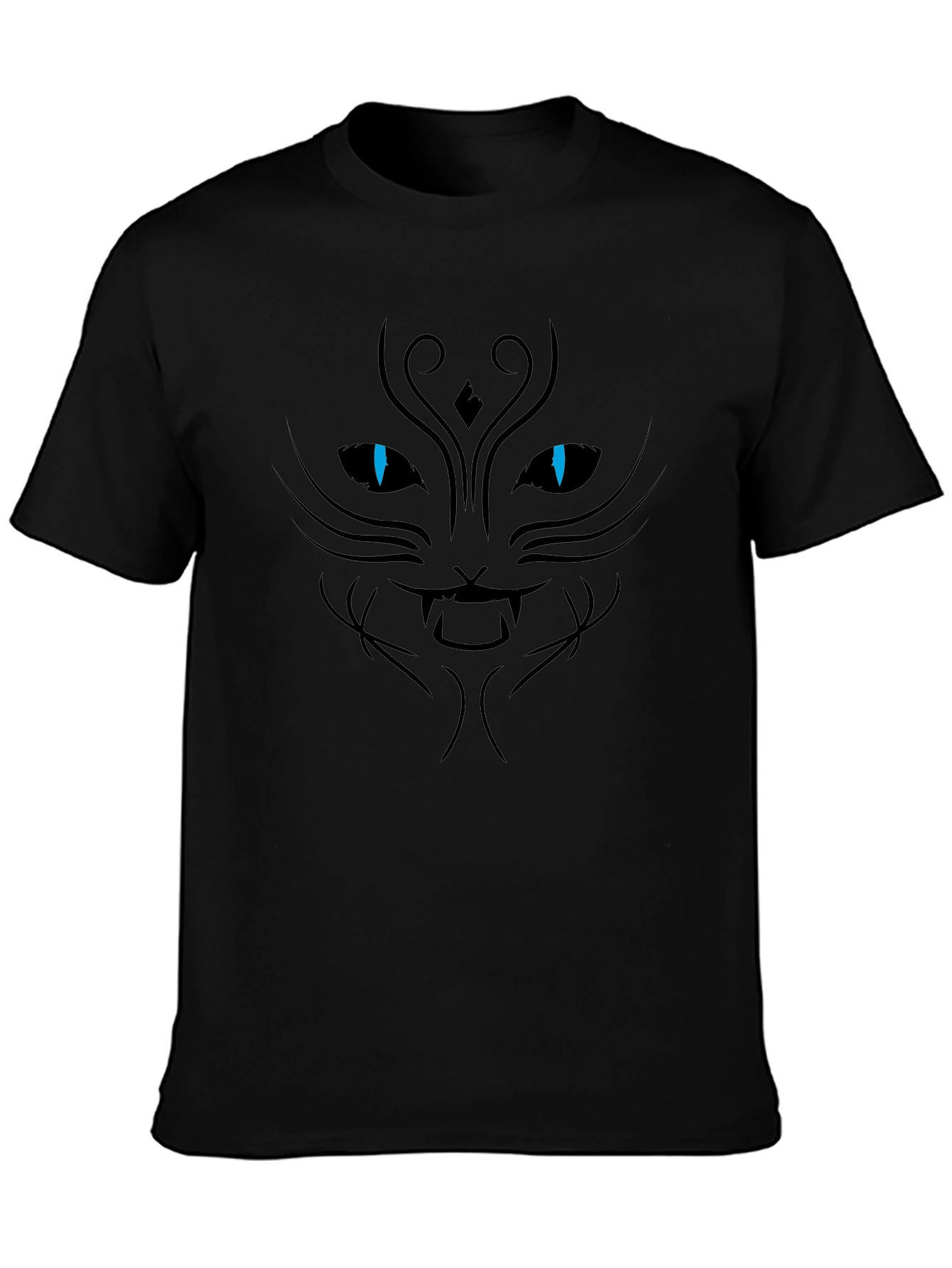 Mens Black T-Shirt with Cat Face Graphic