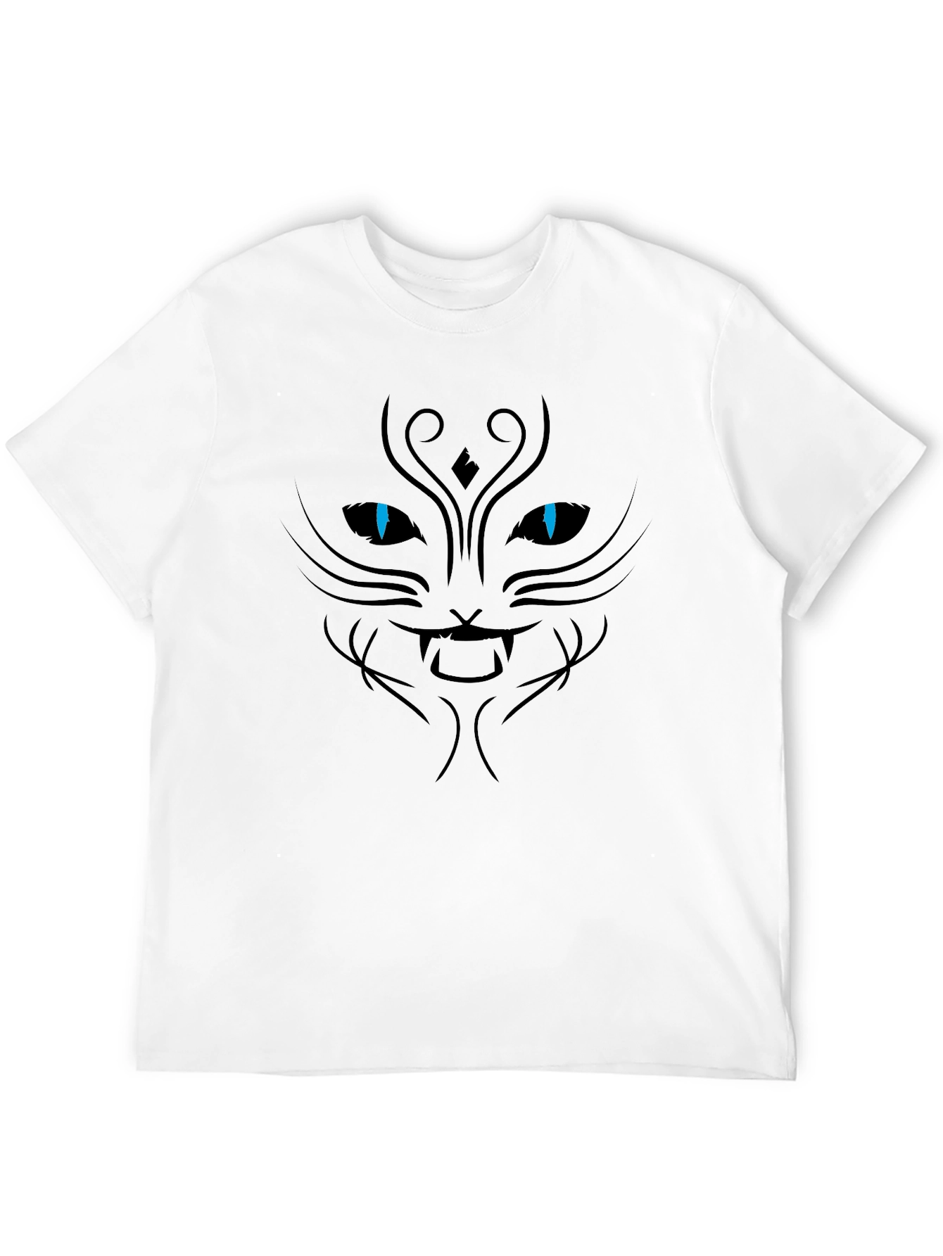 Mens Black T-Shirt with Cat Face Graphic