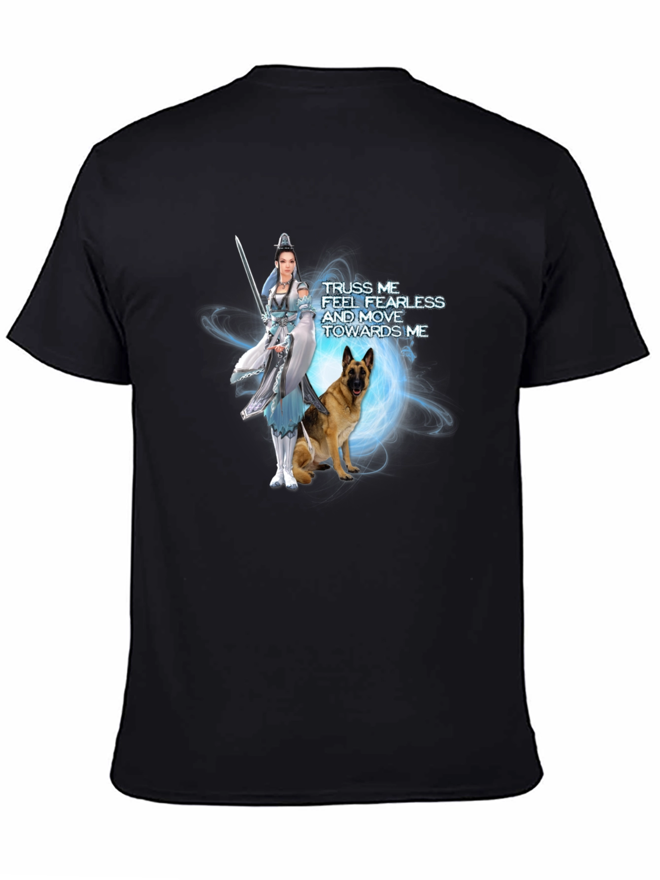 Warrior Woman & Loyal Dog Graphic Black T-Shirt