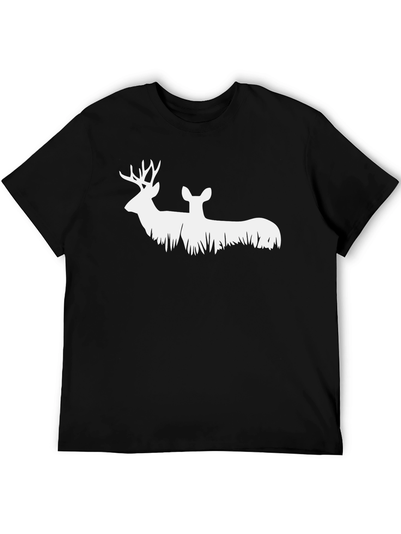 Deer Silhouette Graphic Tee - Black Cotton Blend