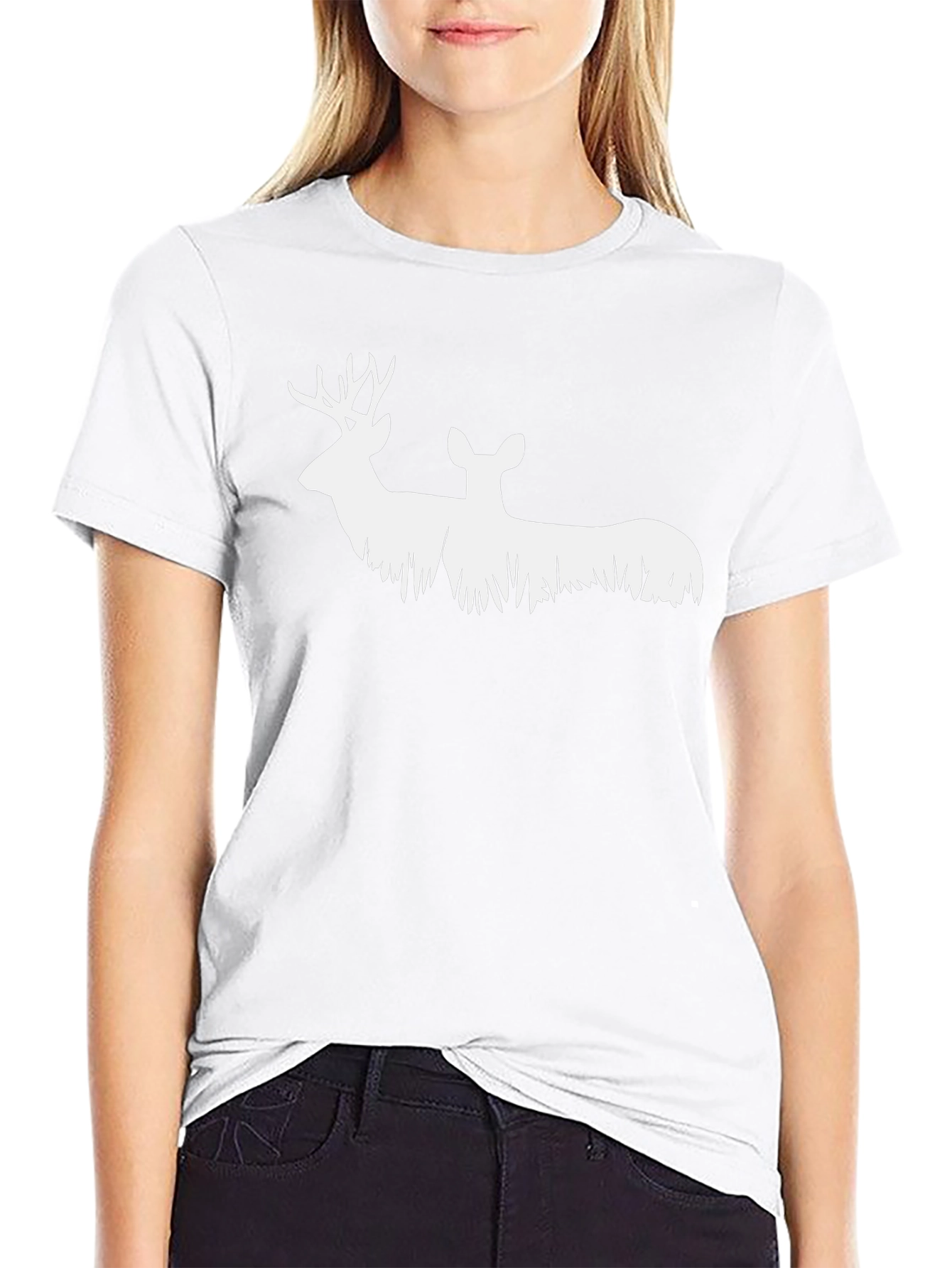 Deer Silhouette Graphic Tee - Black Cotton Blend