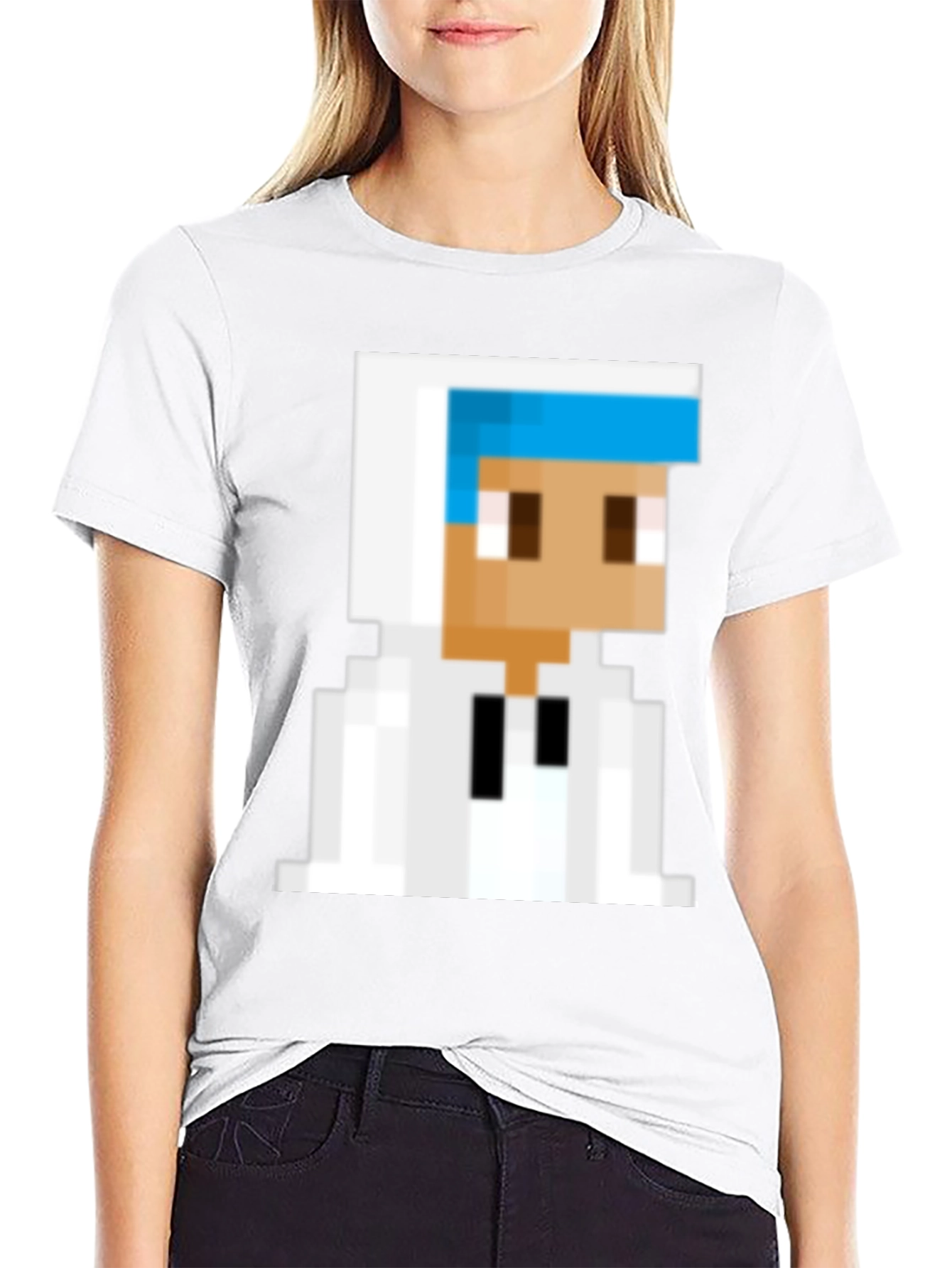 Pixelated Character Graphic Tee - Black Cotton Blend