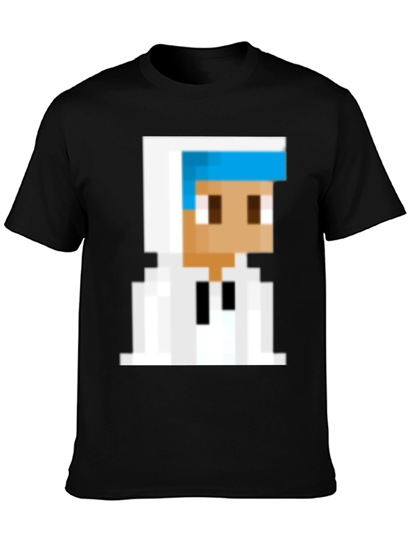 Pixelated Character Graphic Tee - Black Cotton Blend
