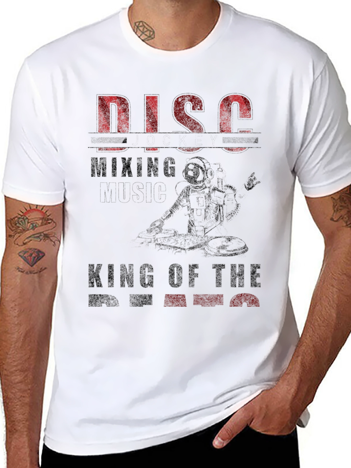 Disco Mixing Astronaut Graphic T-Shirt